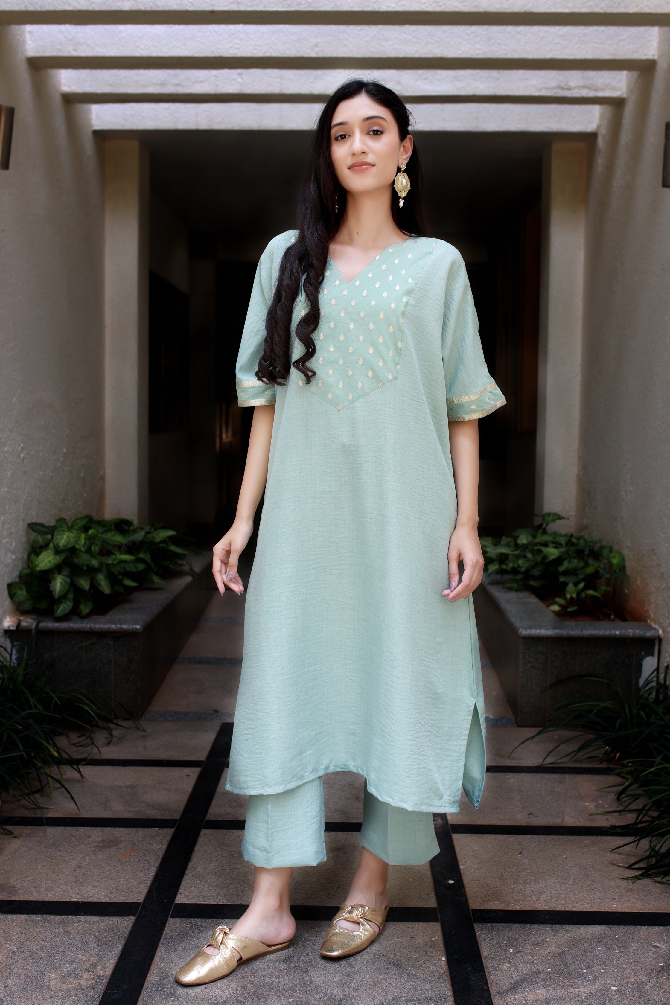 Fluid Grace Apple Green Yoke Co-ord Set