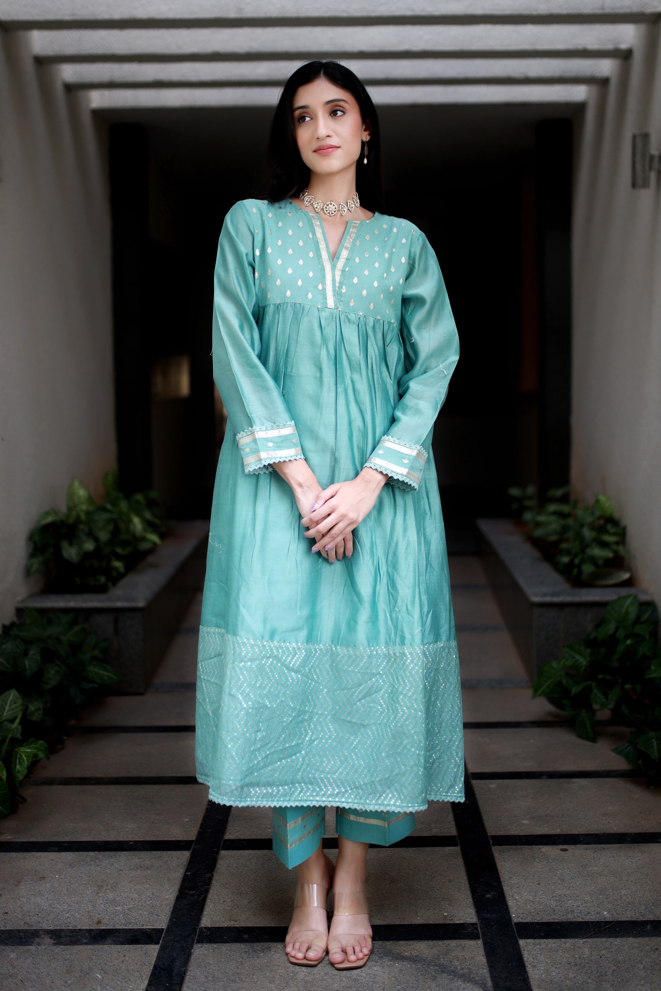 Heritage Glow Emeral Blue Silk Kurta