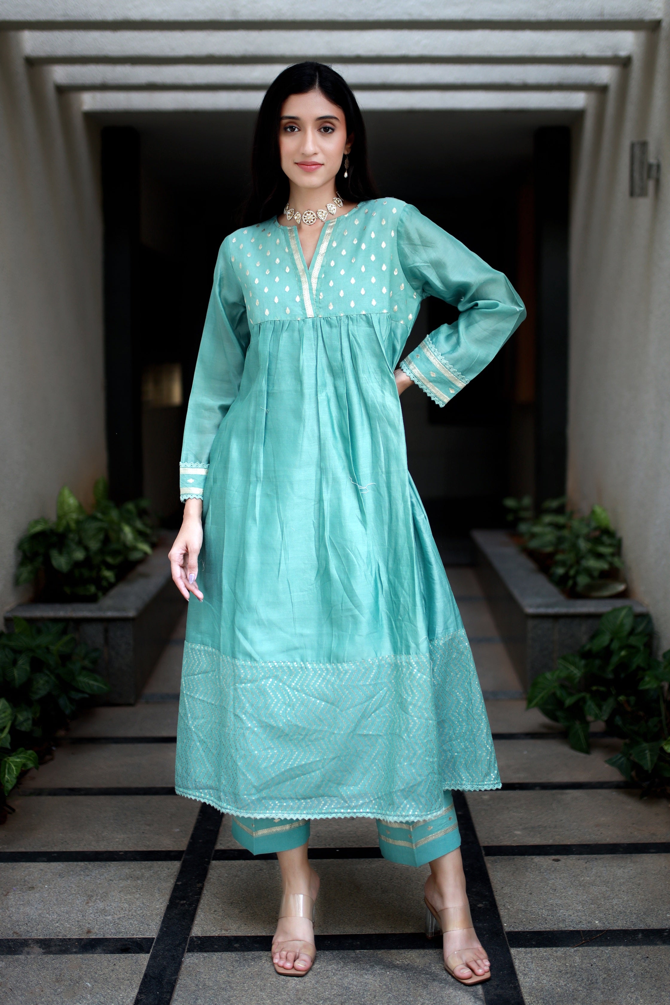 Heritage Glow Emeral Blue Silk Kurta