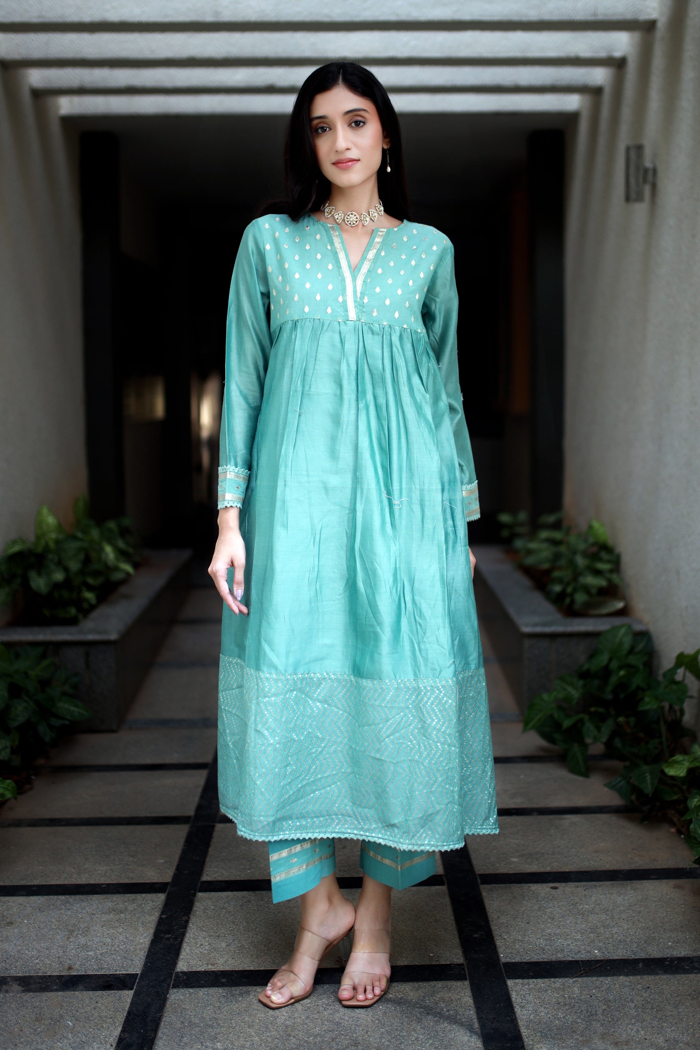 Heritage Glow Emeral Blue Silk Kurta