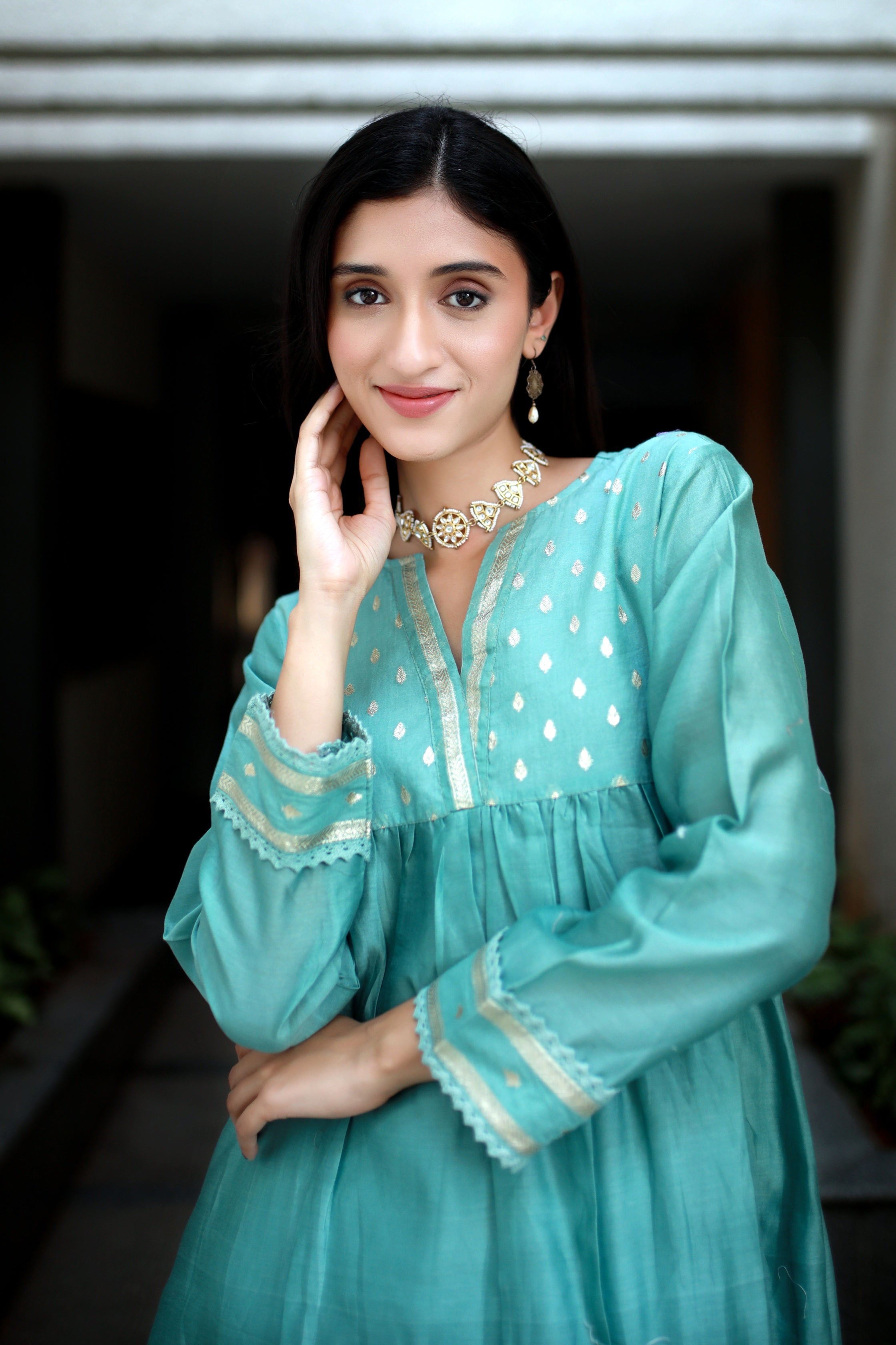 Heritage Glow Emeral Blue Silk Kurta