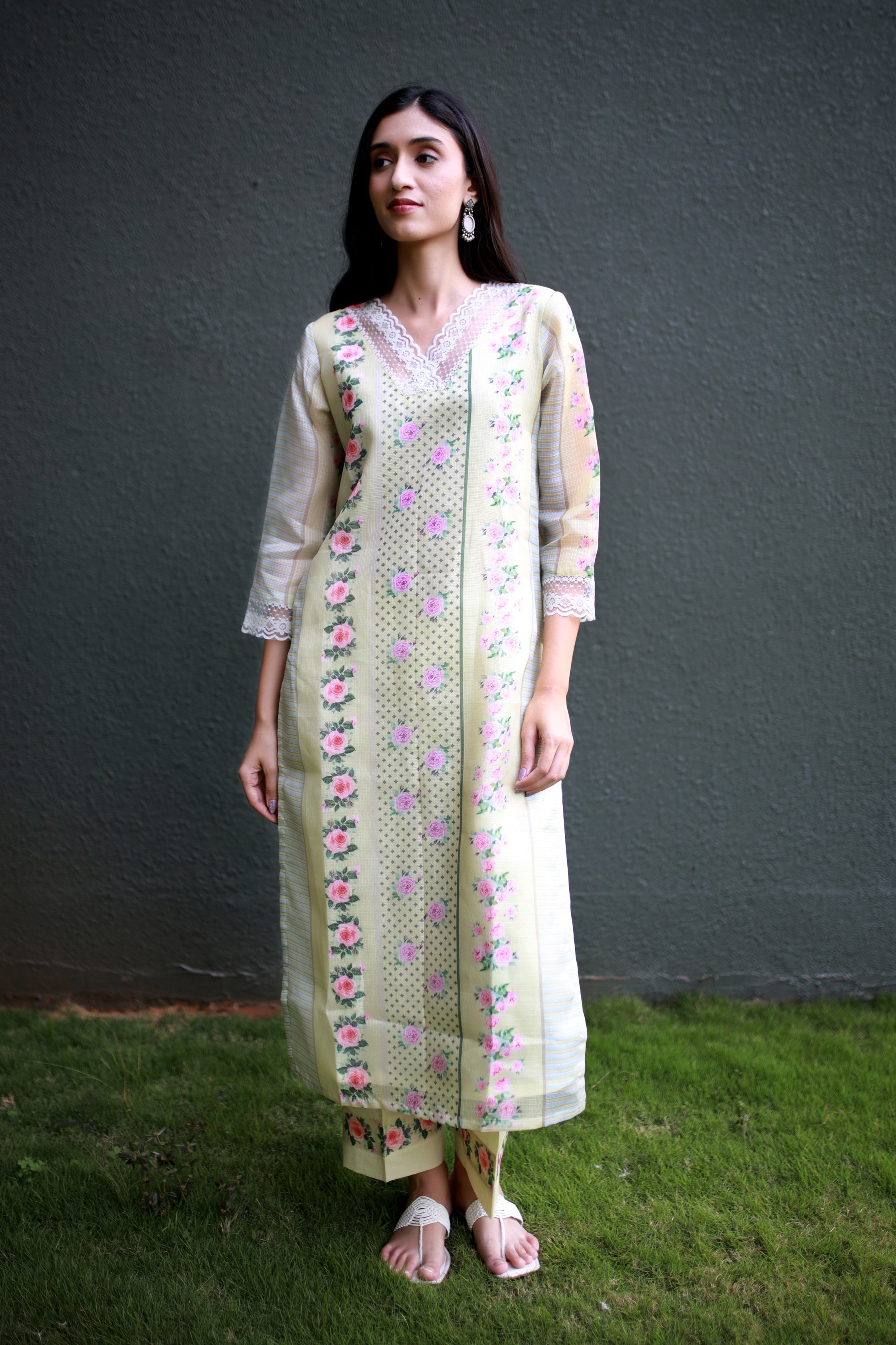 Malhaar Butter Yellow Kota Kurta