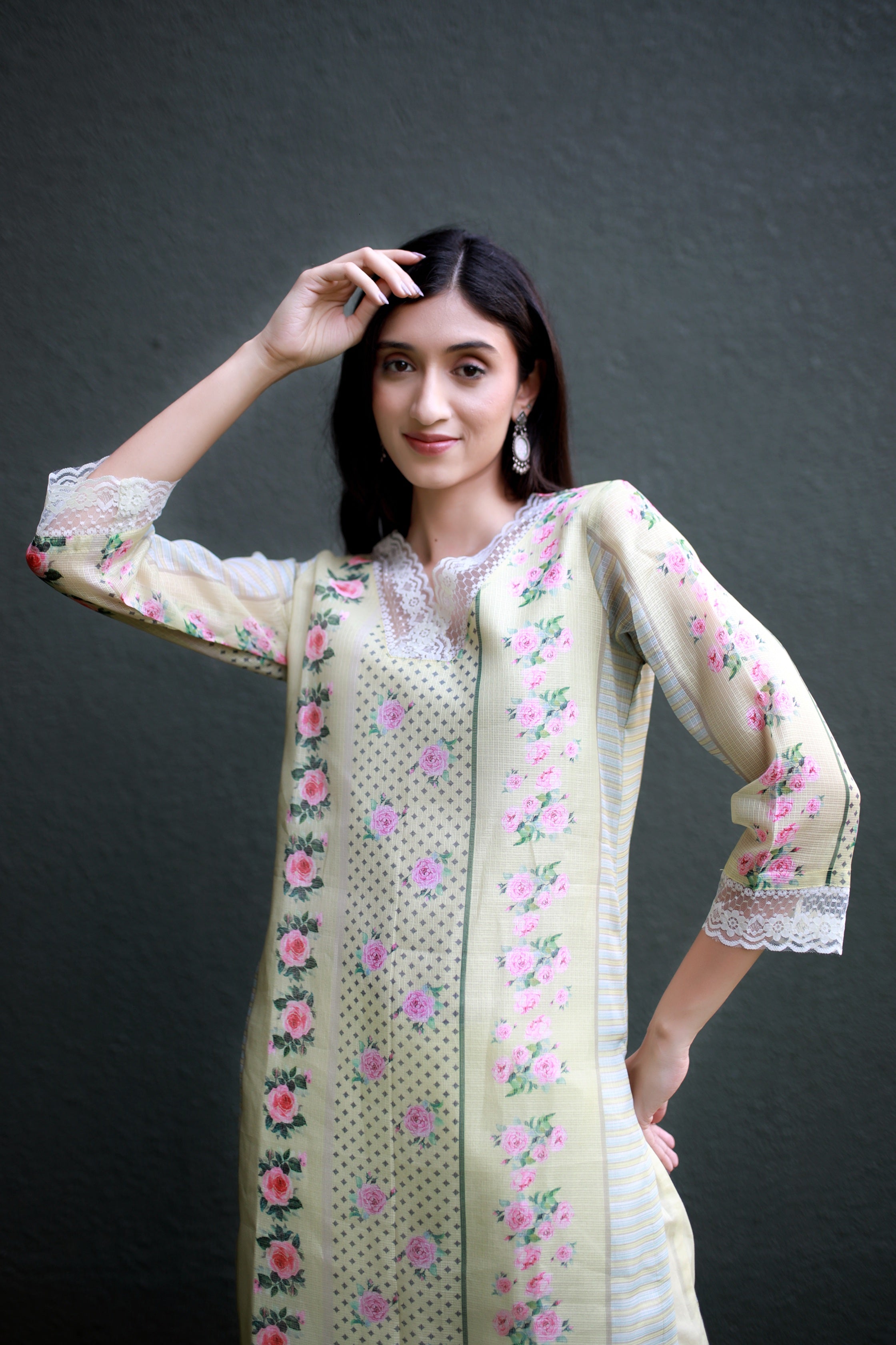 Malhaar Butter Yellow Kota Kurta