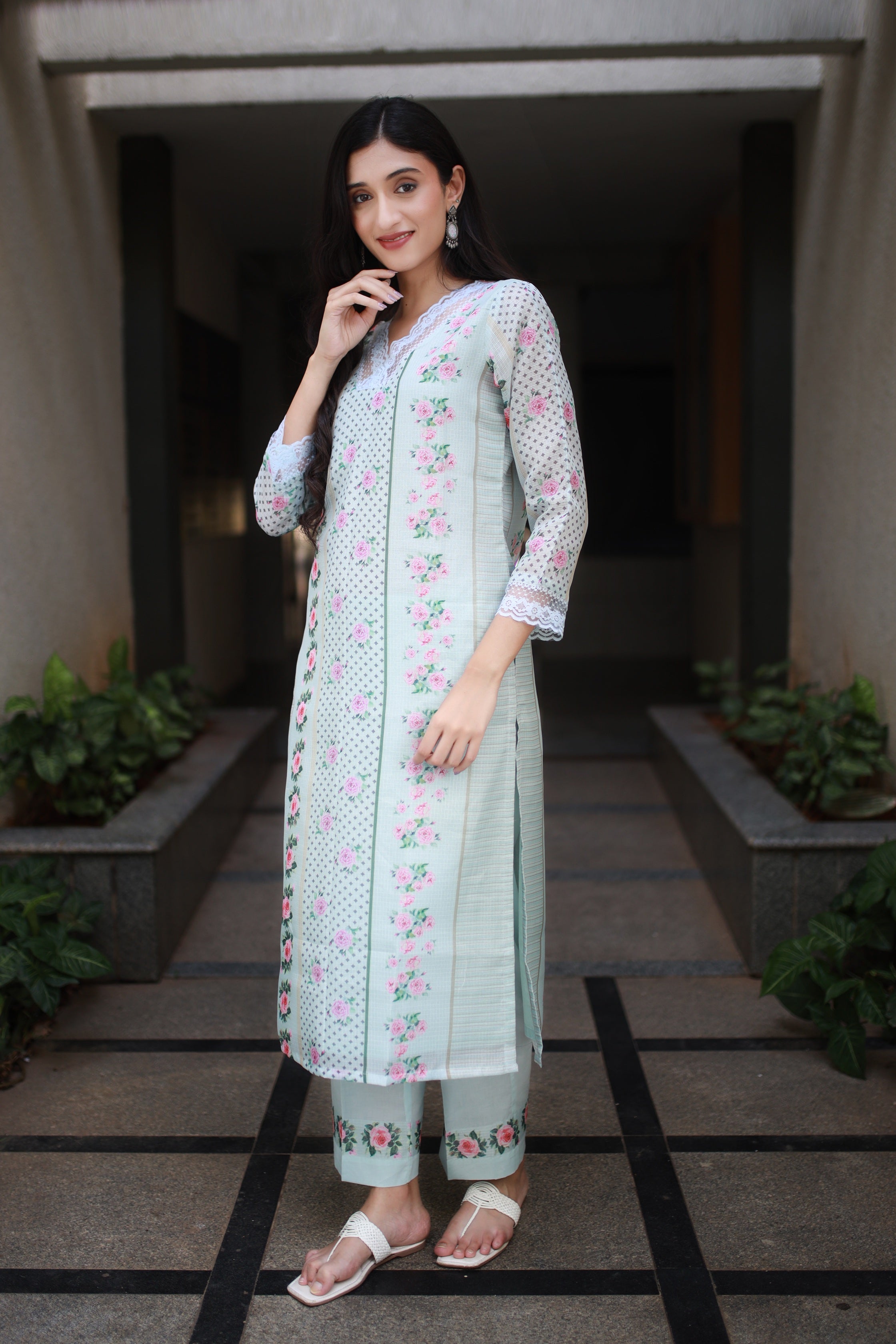 Malhaar Teal Blue Kota Kurta
