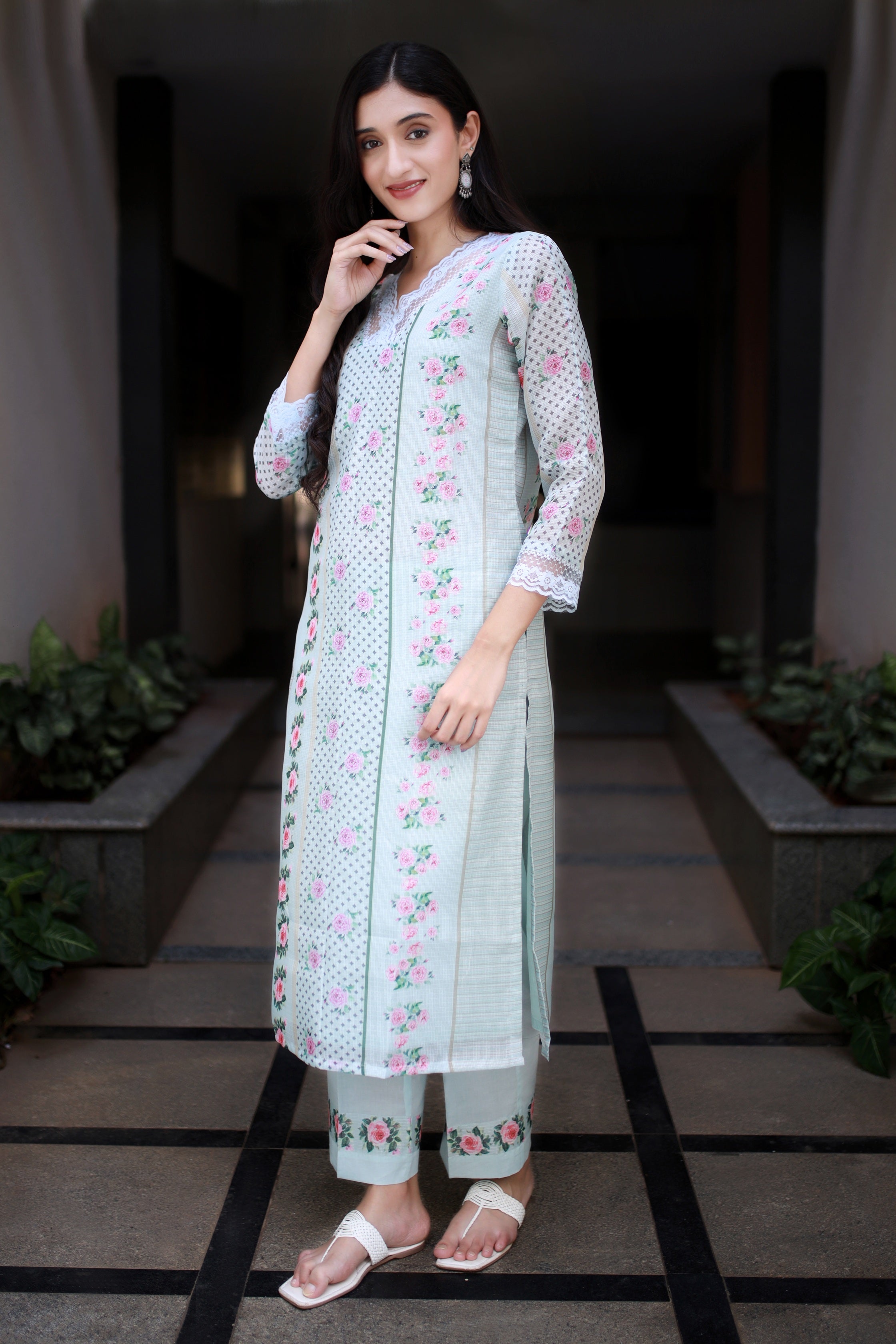 Malhaar Teal Blue Kota Kurta