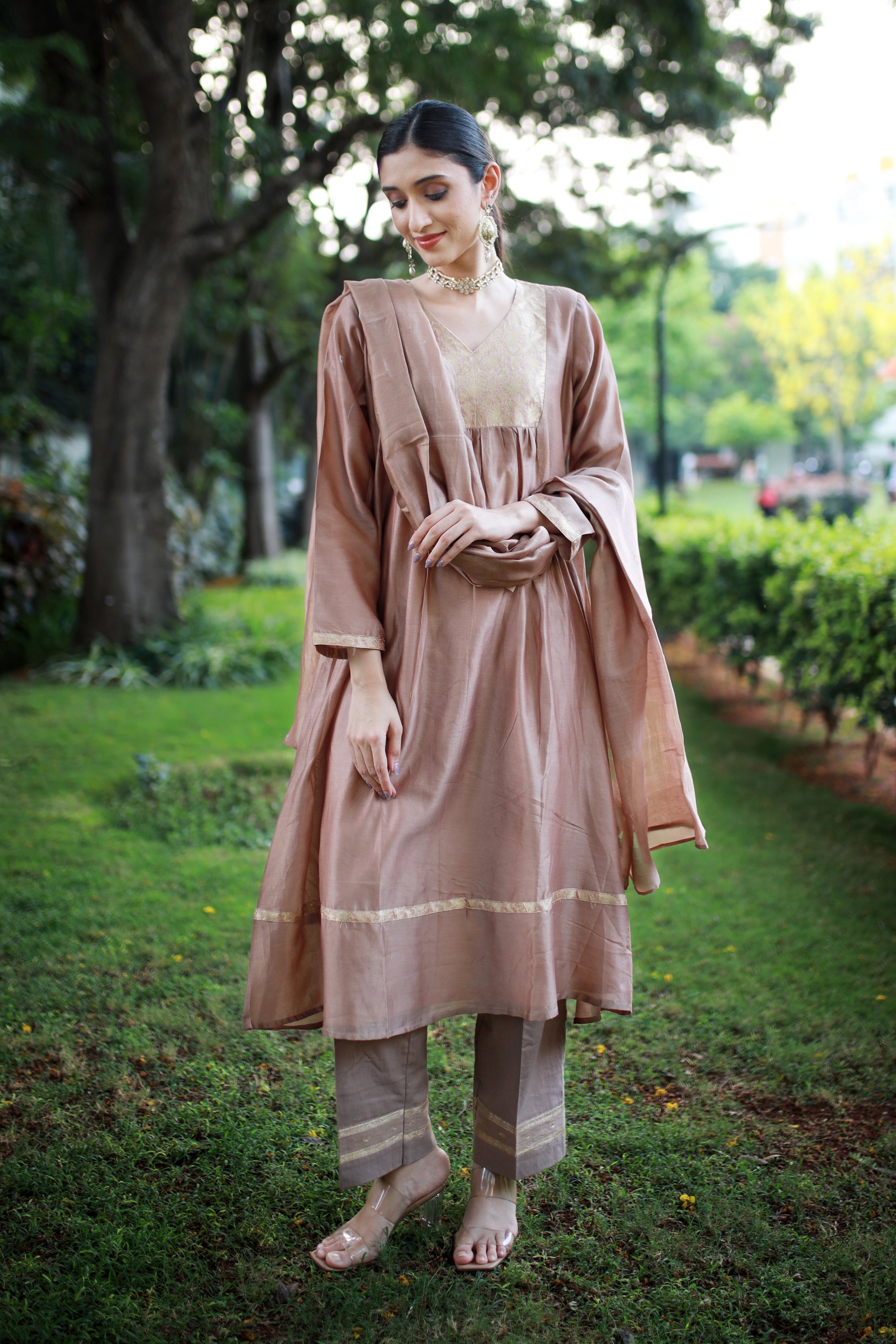 Heritage Glow Golden Biscuit Silk Kurta And Bottom