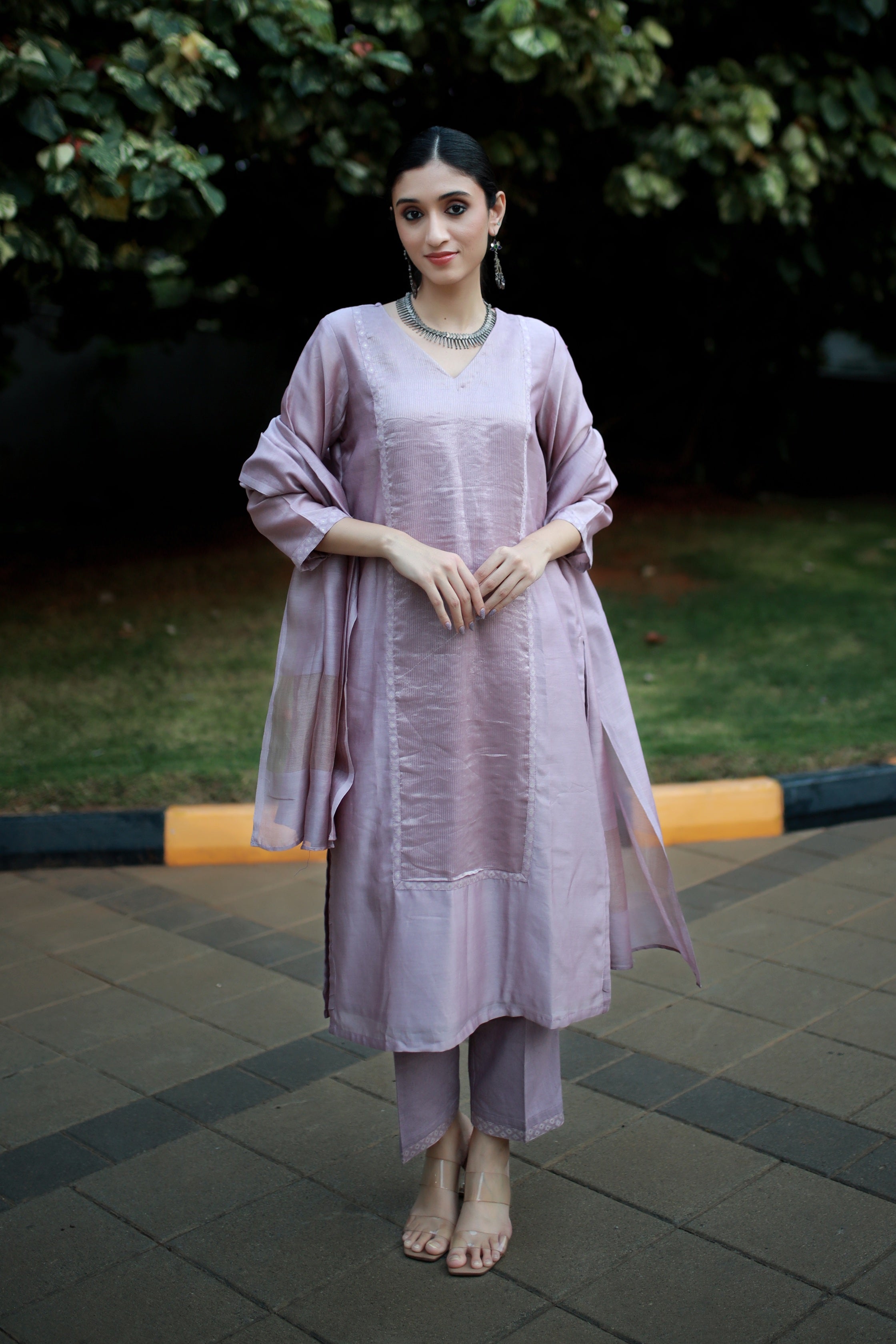 Heritage Glow Lilac Silk Kurta And Bottom