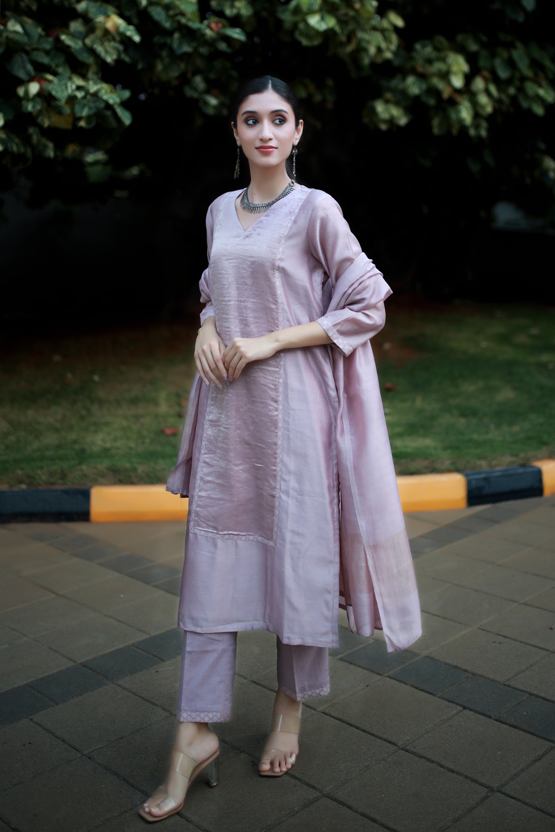 Heritage Glow Lilac Silk Kurta And Bottom