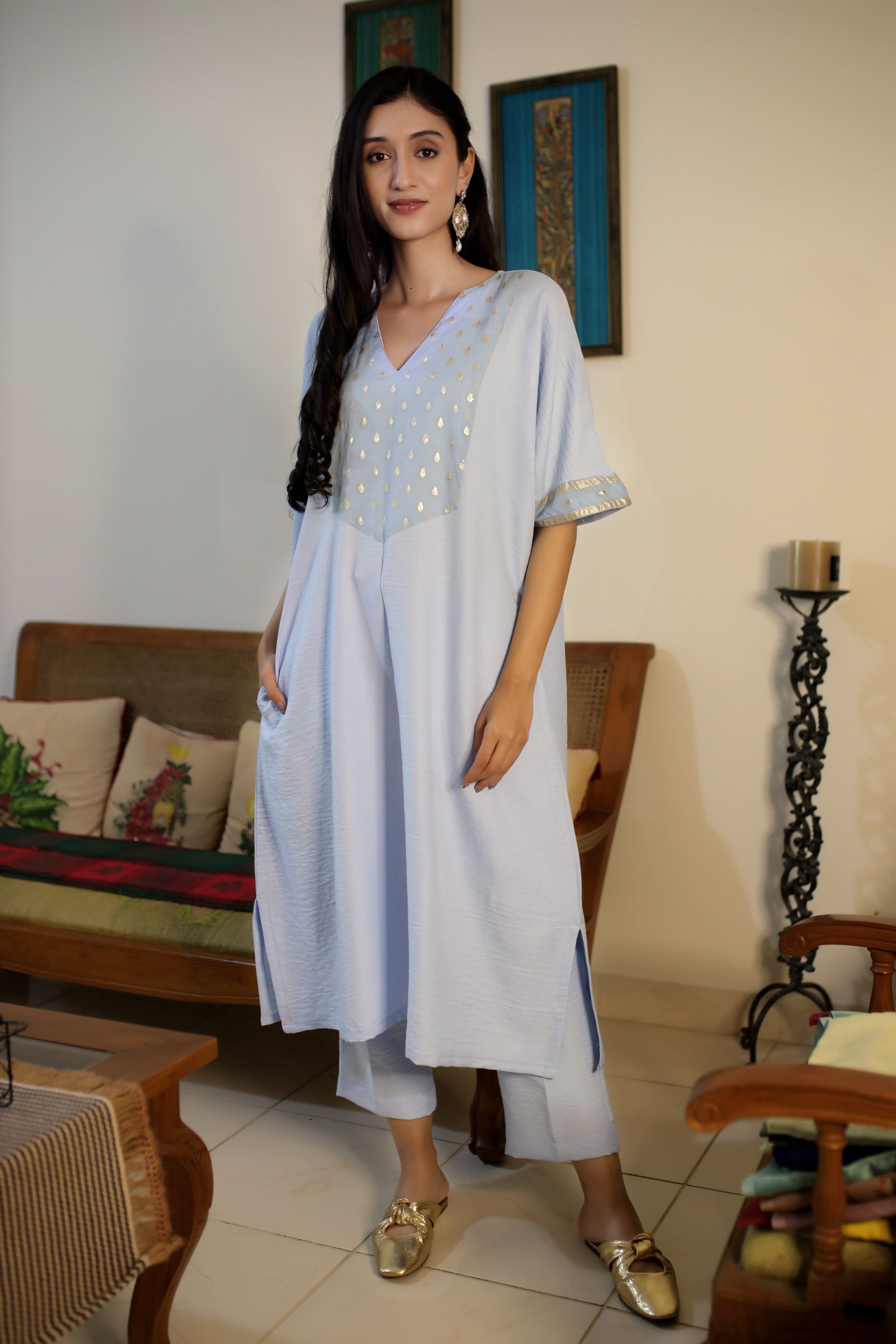 Fluid Grace Ice Blue Yoke Co-ord Set