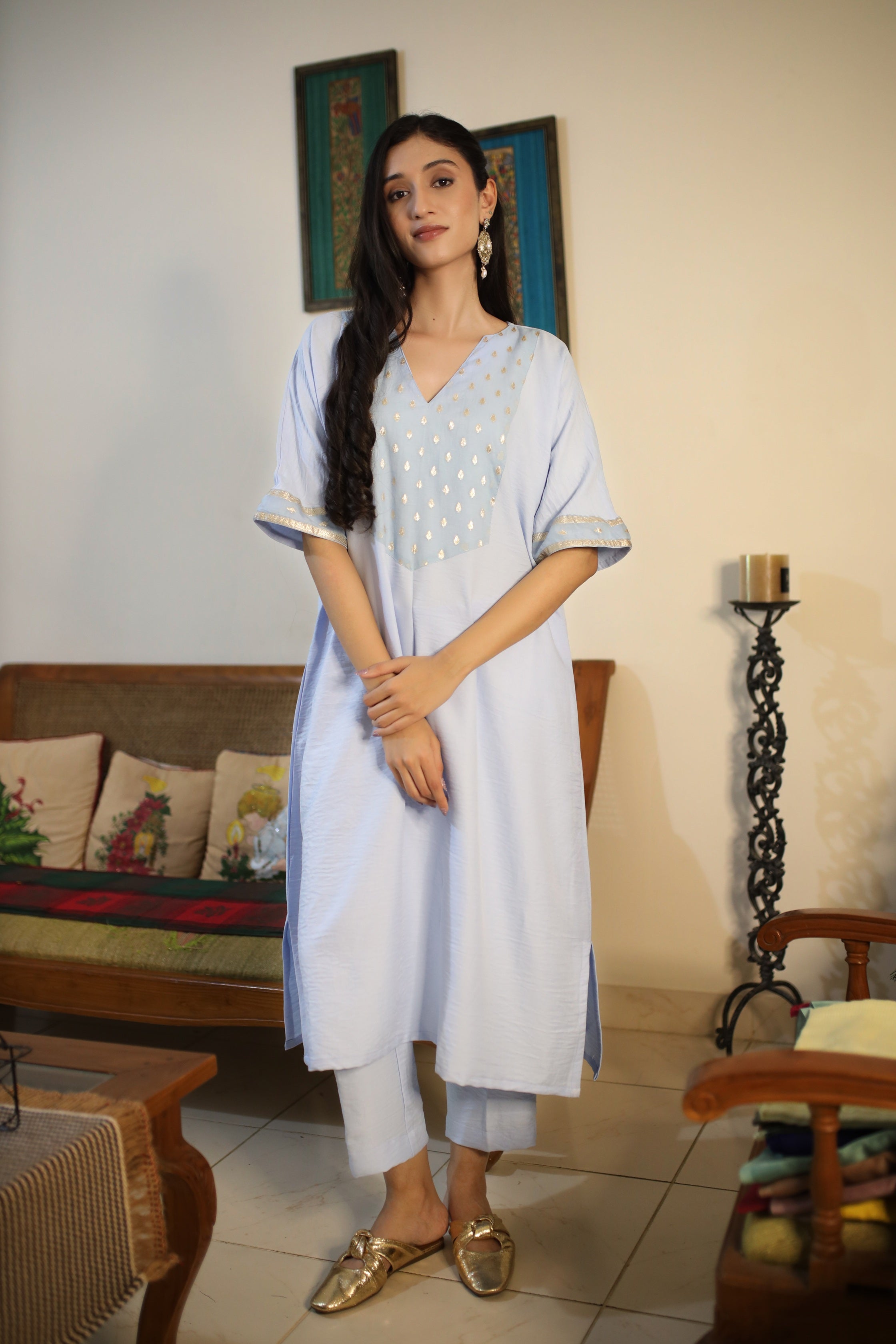 Fluid Grace Ice Blue Yoke Co-ord Set