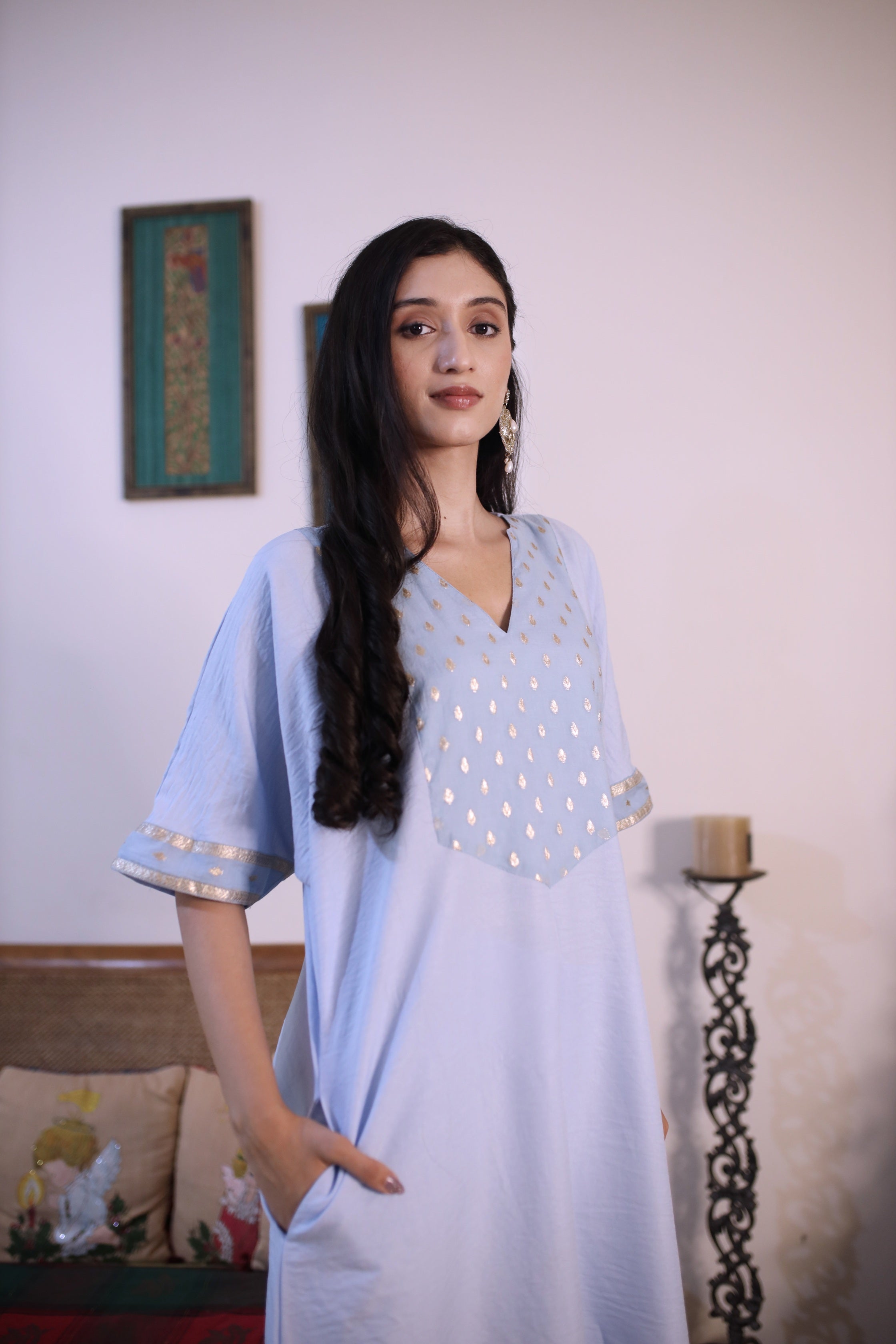 Fluid Grace Ice Blue Yoke Co-ord Set