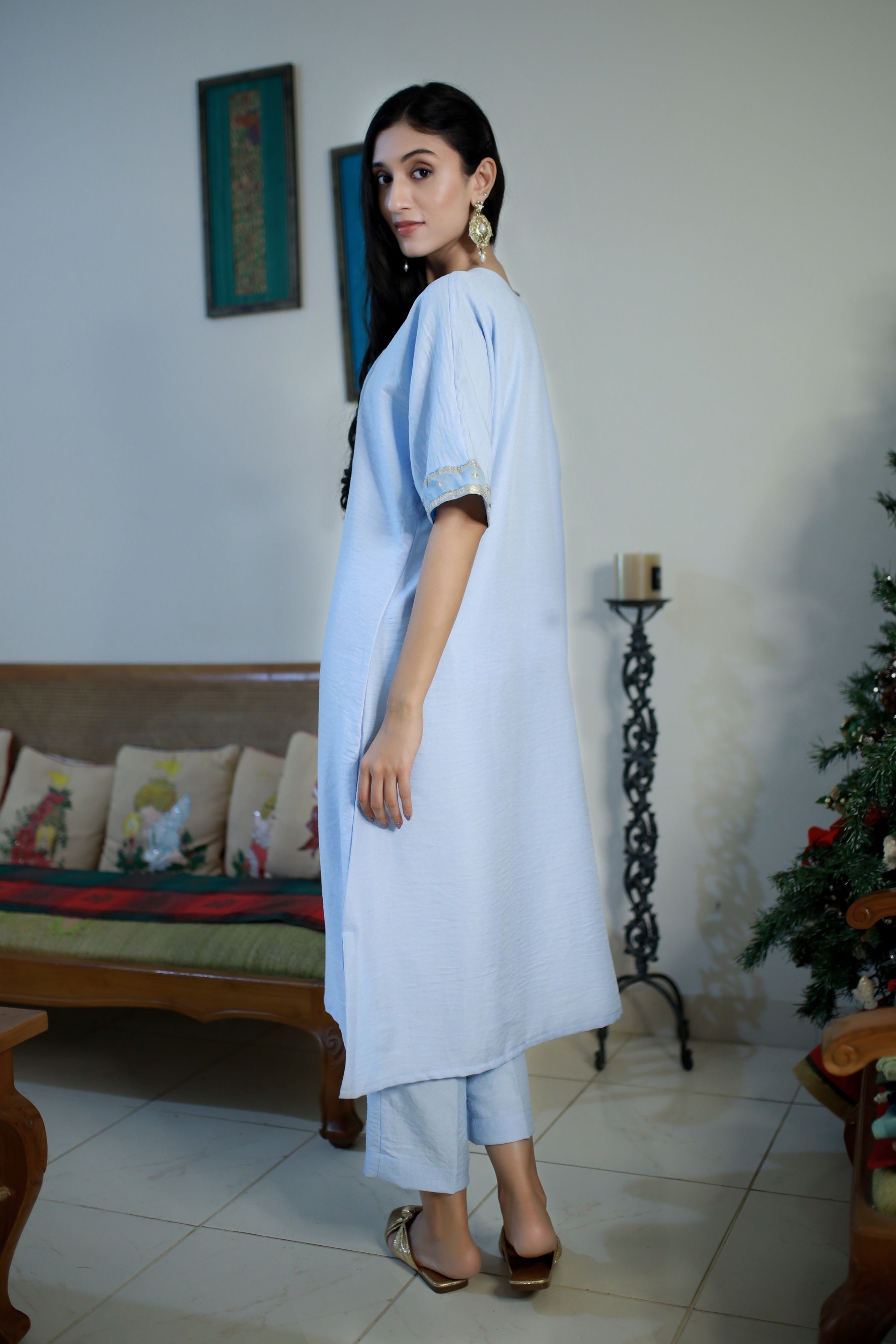 Fluid Grace Ice Blue Yoke Co-ord Set