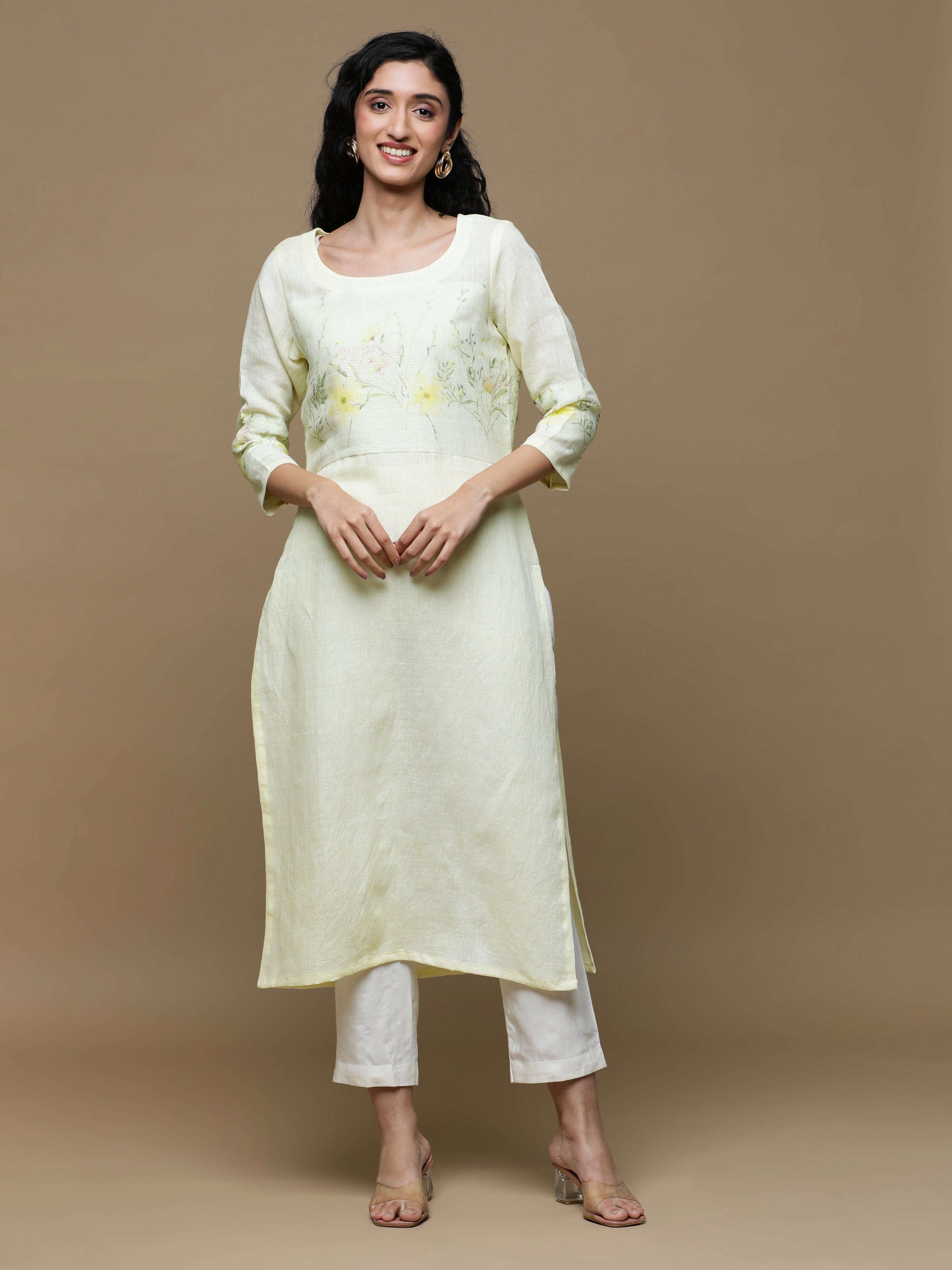 Heritage Glow Butter Yellow Linen Kurta And Bottom