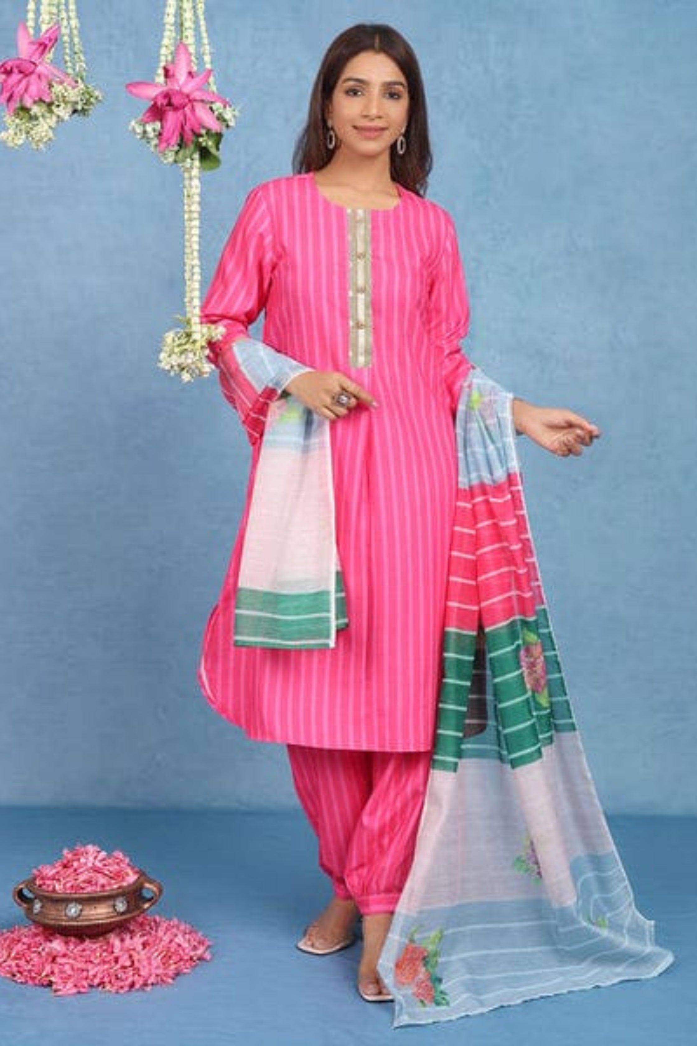 Malhaar Pink Cotton Kurta And Bottom