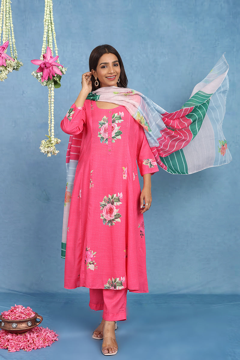 Malhaar Pink 5 Panel Kurta And Bottom