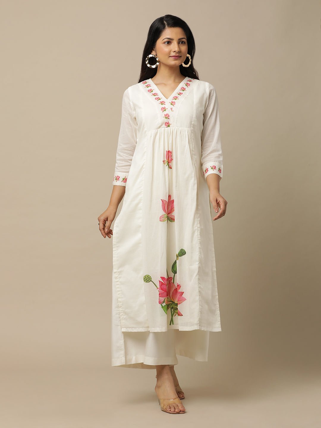 Bahaar Lotus Kurta - White
