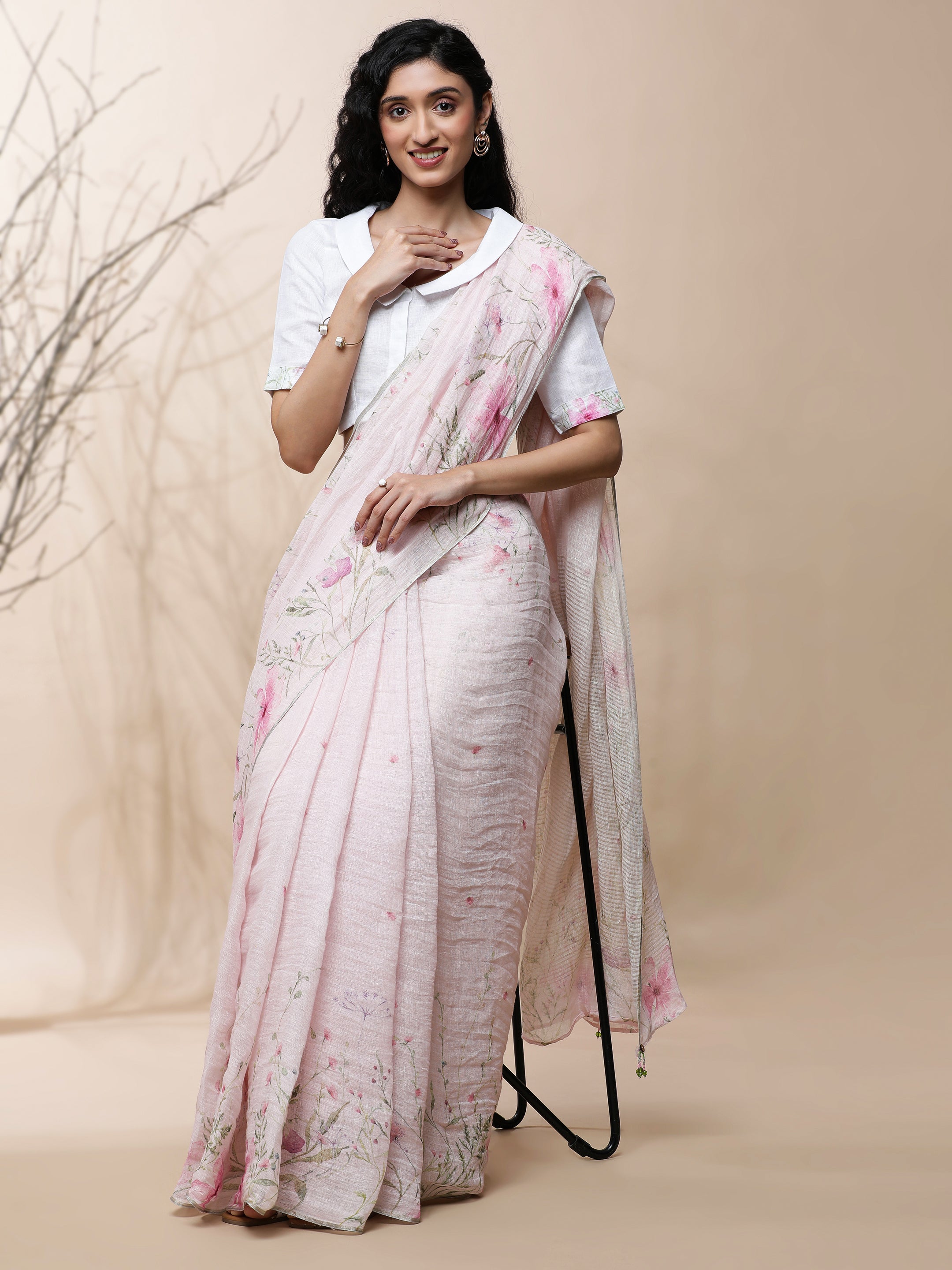 Noor - Blush Cronicle Linen Saree