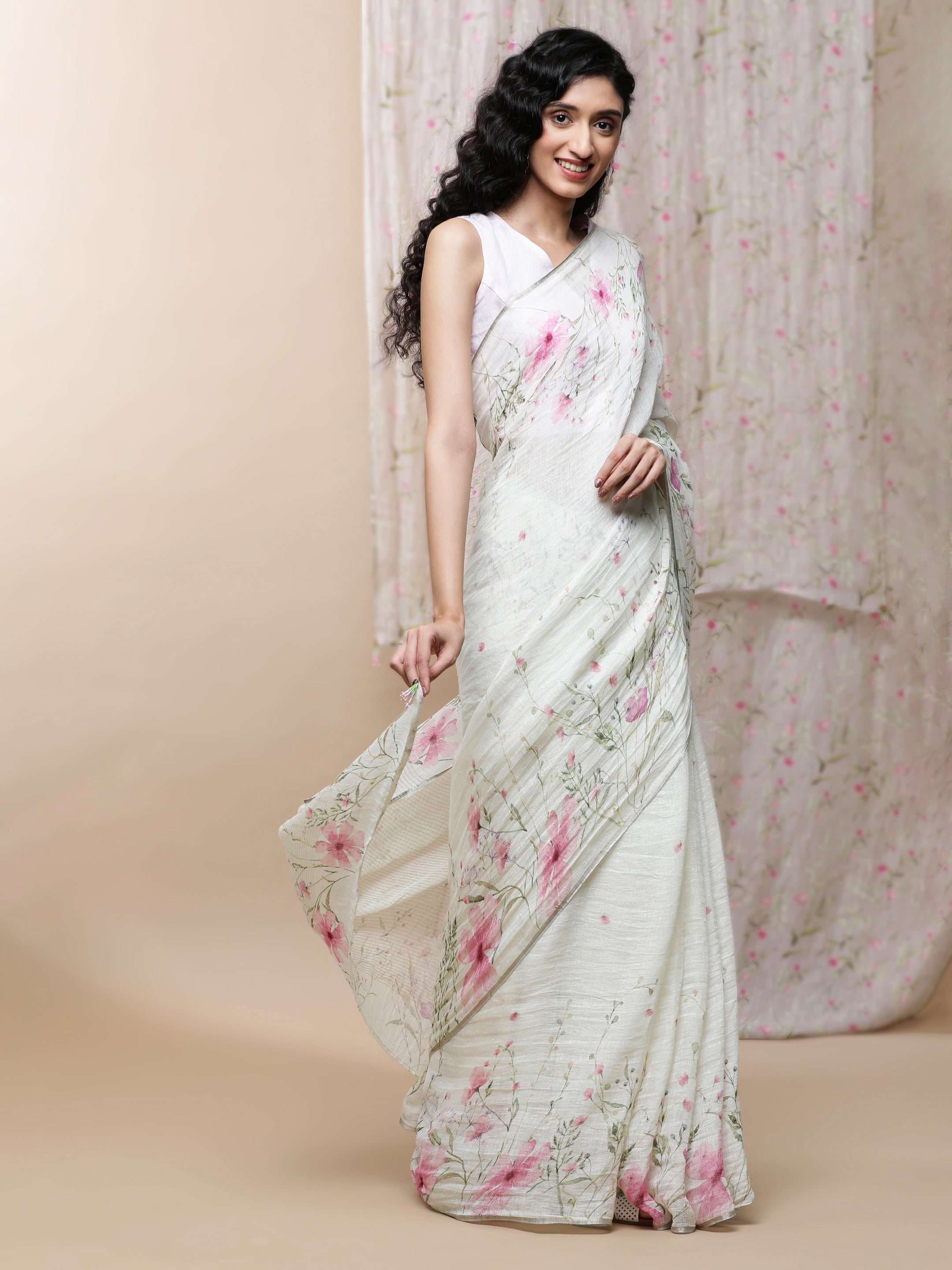Noor - Blush Cronicle Linen Saree