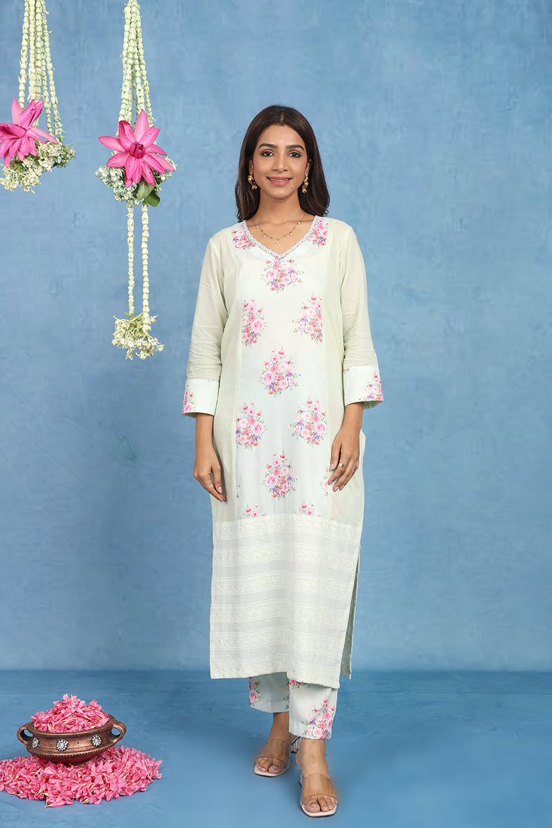 Malhaar Pista Green Cotton Kurta