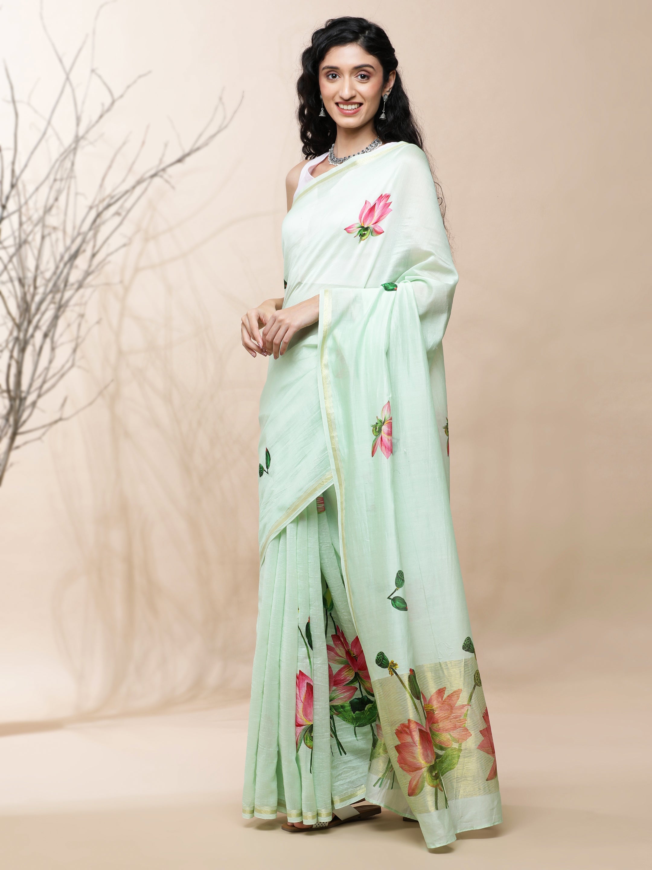 Noor - Lotus Stripes Chanderi Silk Saree