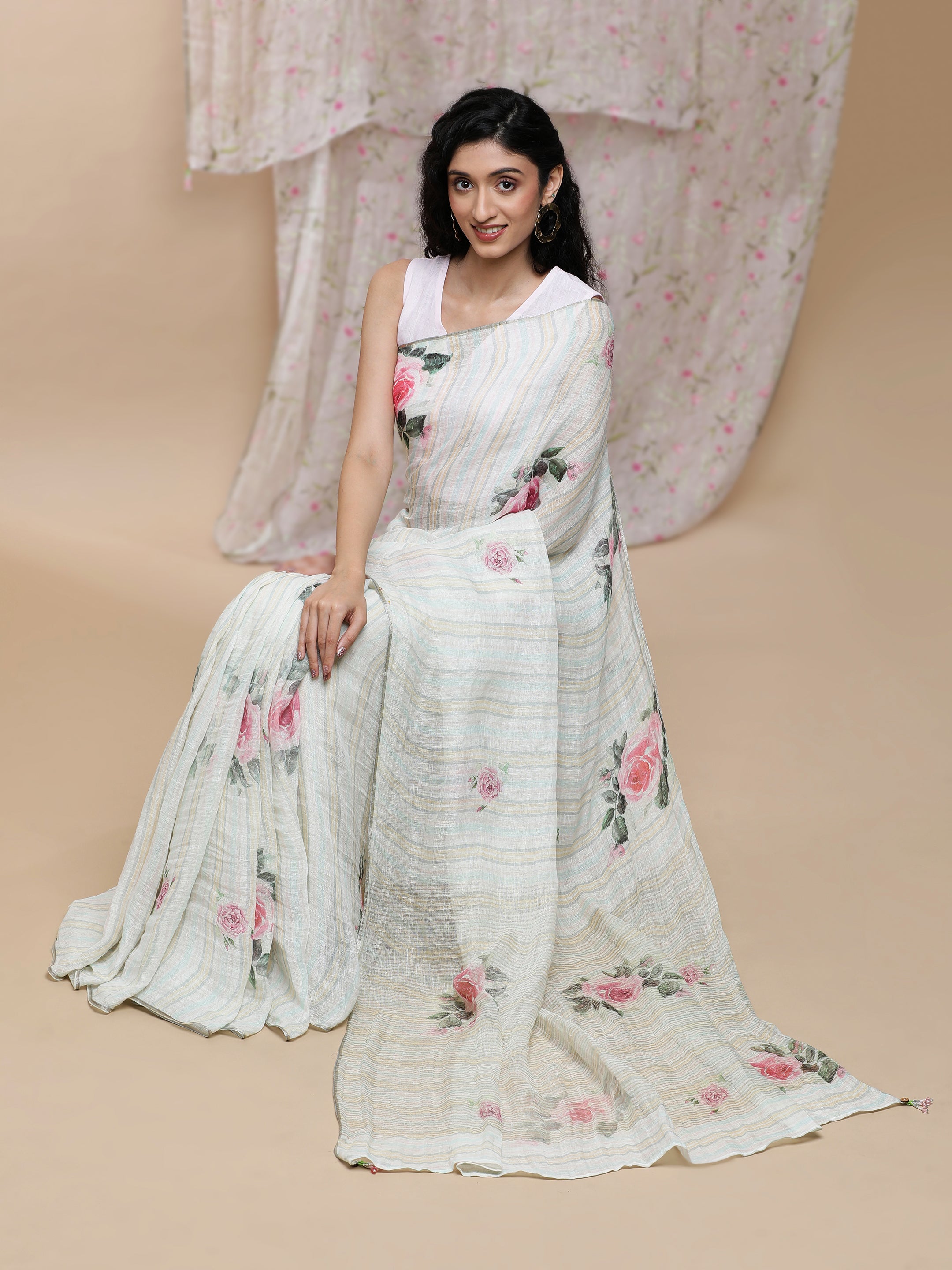 Noor - Morning Mist Linen Saree