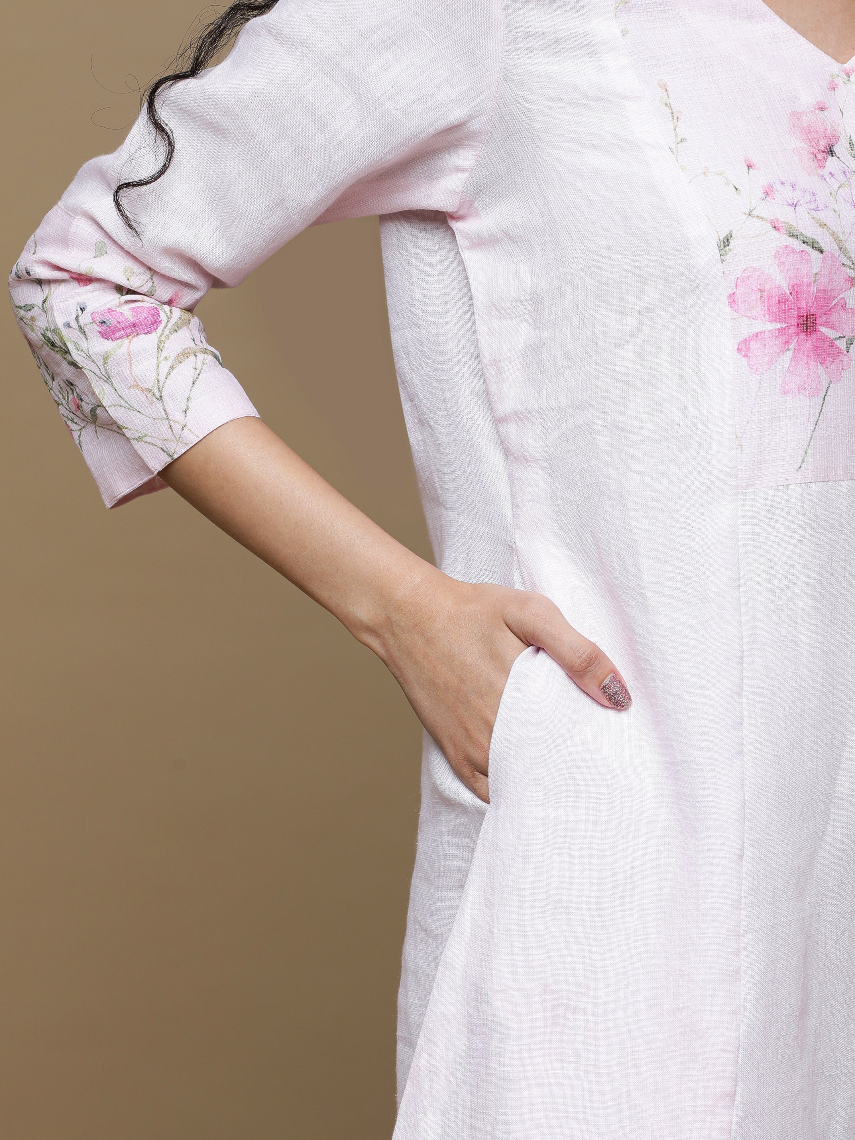 Heritage Glow Powder Pink Linen Kurta And Bottom