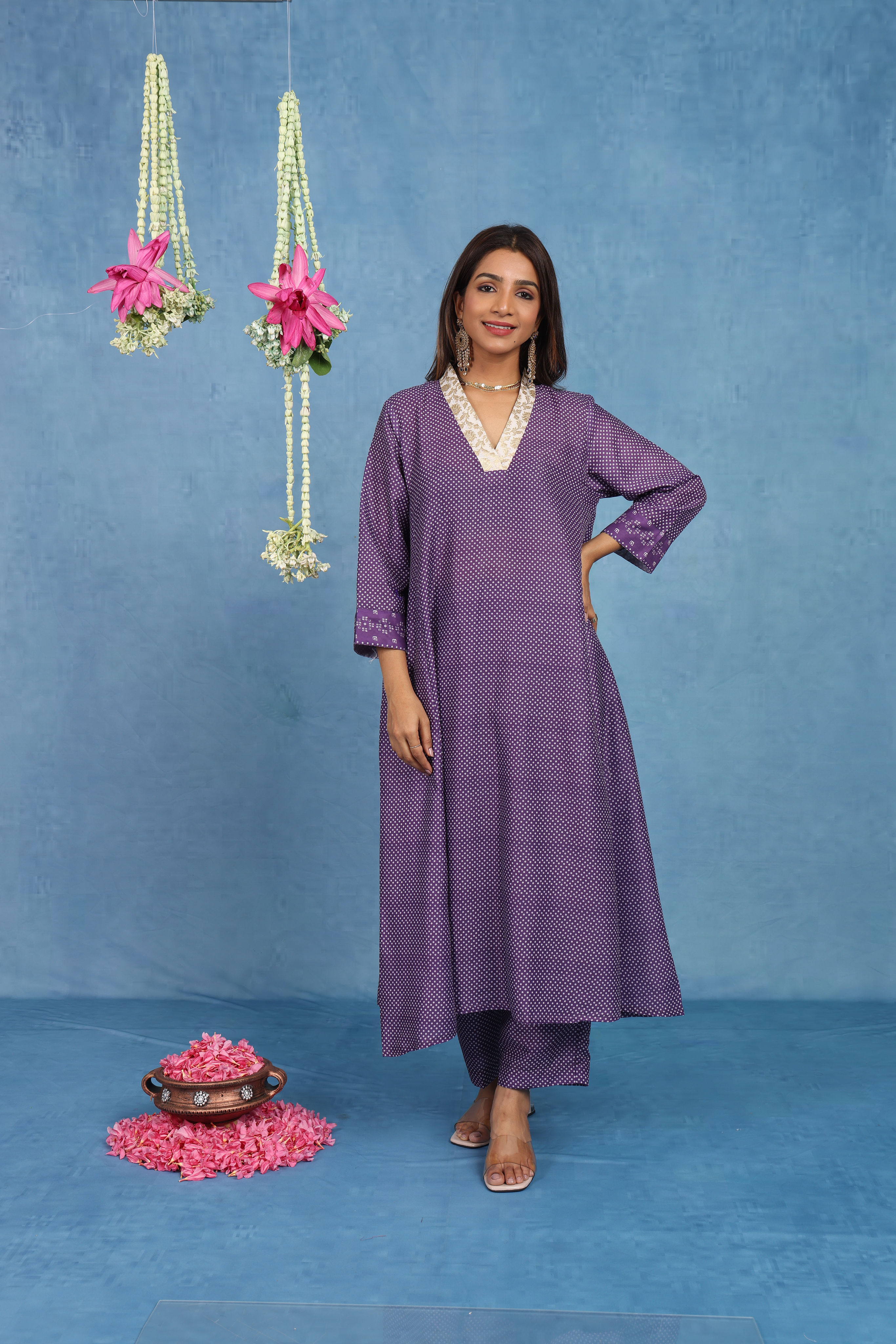 Malhaar Purple Bhandini Cotton Kurta