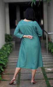 Tropical Valley Emerald Green Staple Silk Kurta/ Dress