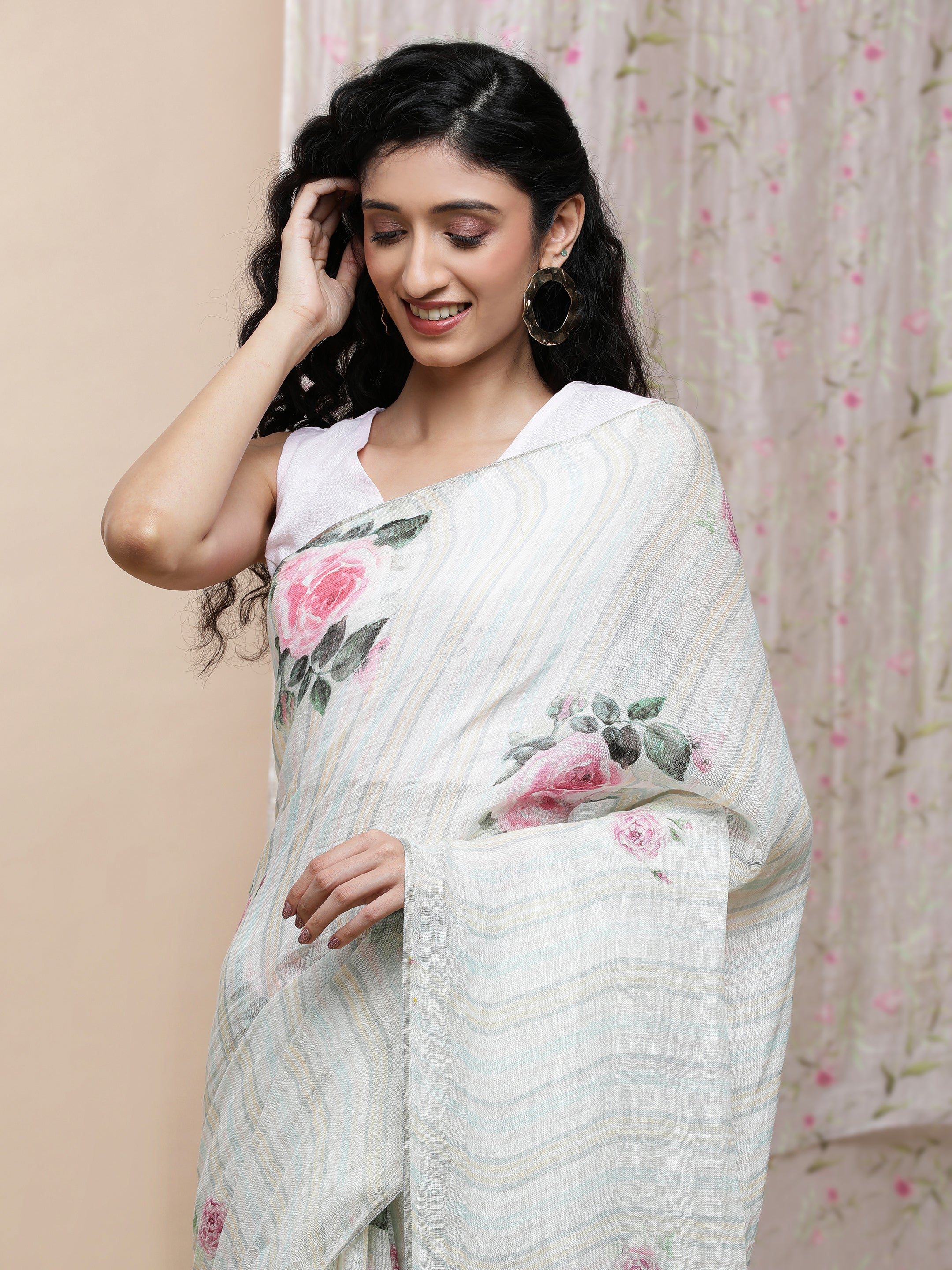 Noor - Morning Mist Linen Saree