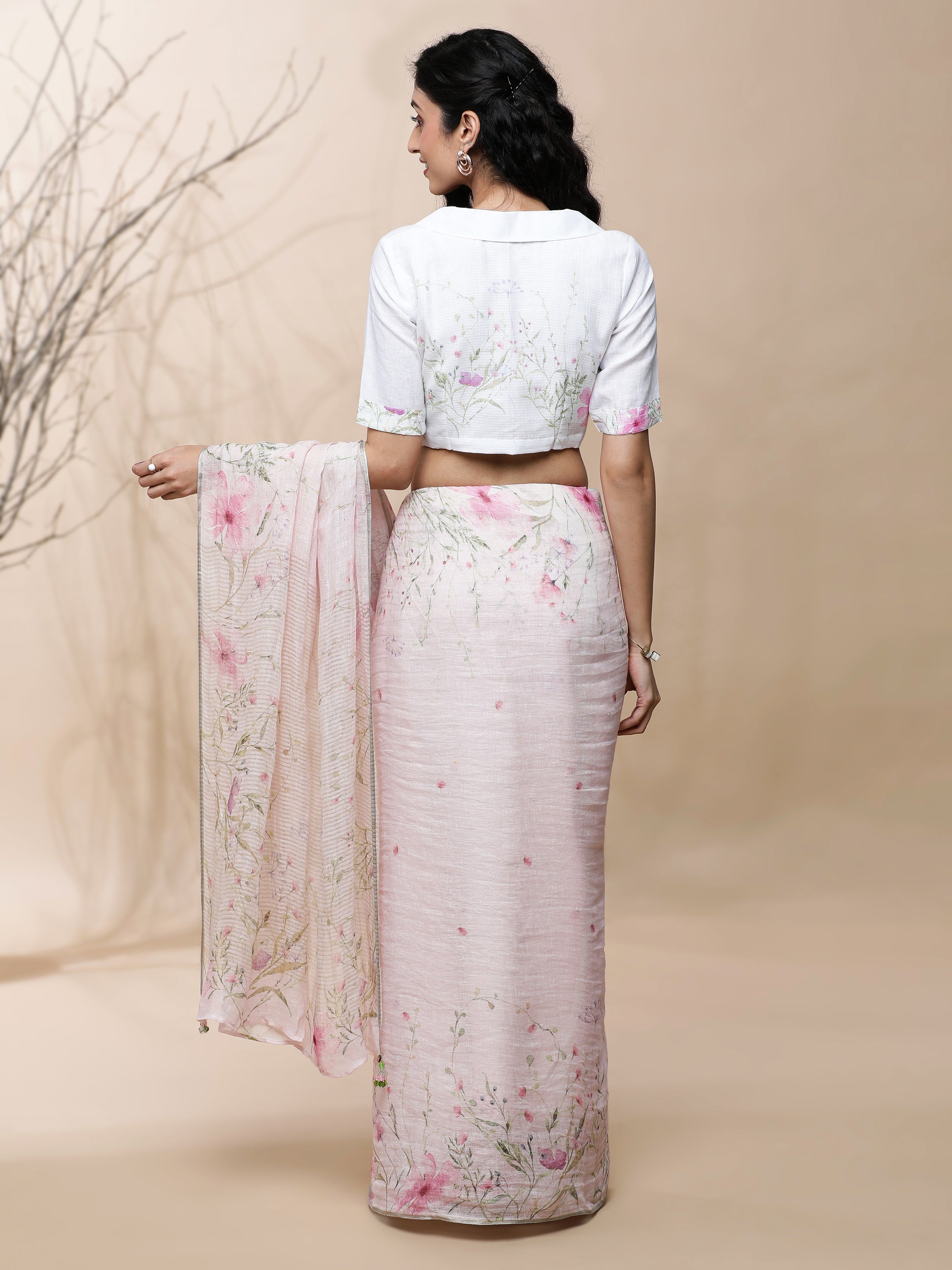 Noor - Blush Cronicle Powder Pink Linen Saree