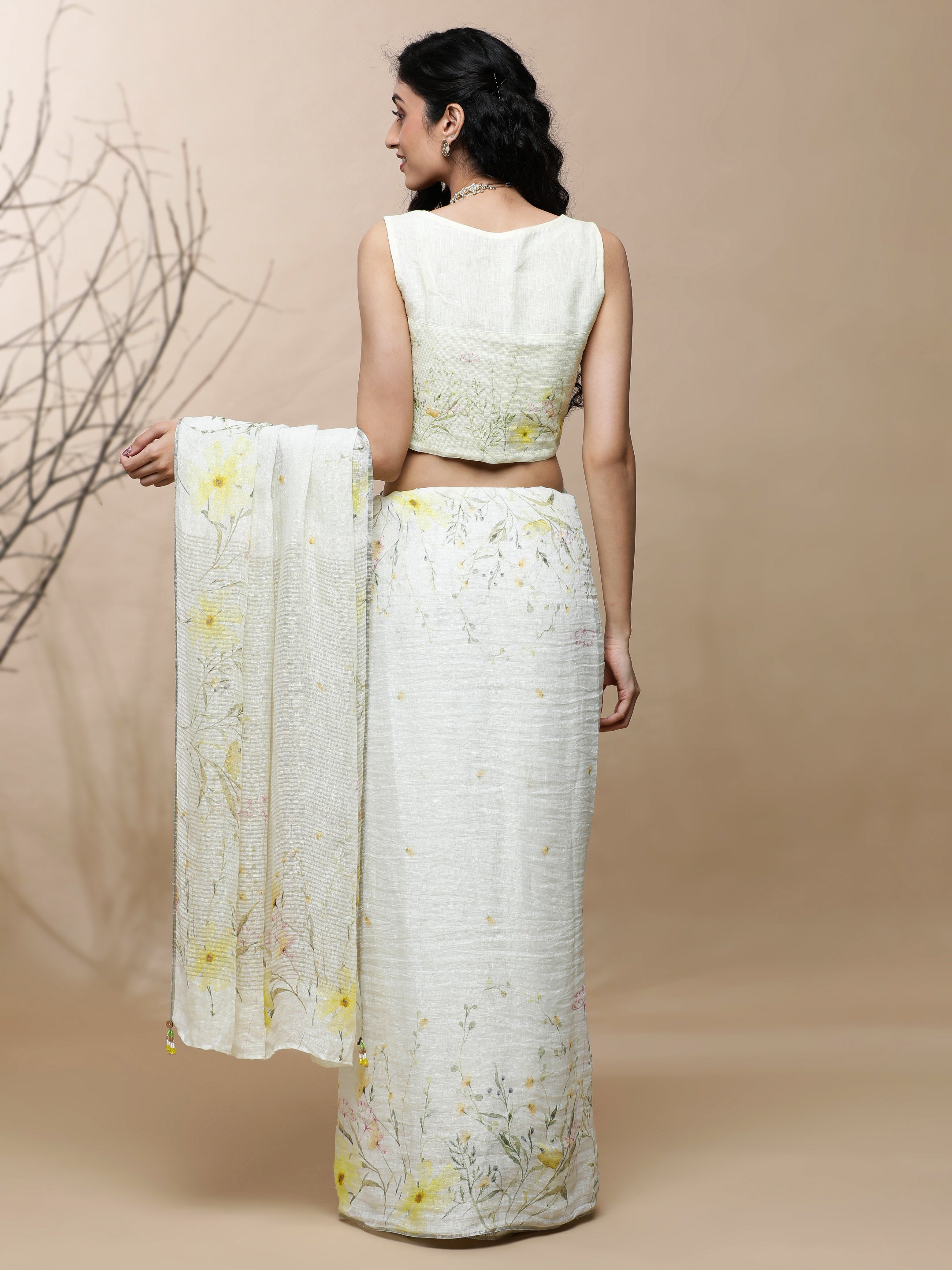 Noor - Blush Cronicle Vanilla White Linen Saree