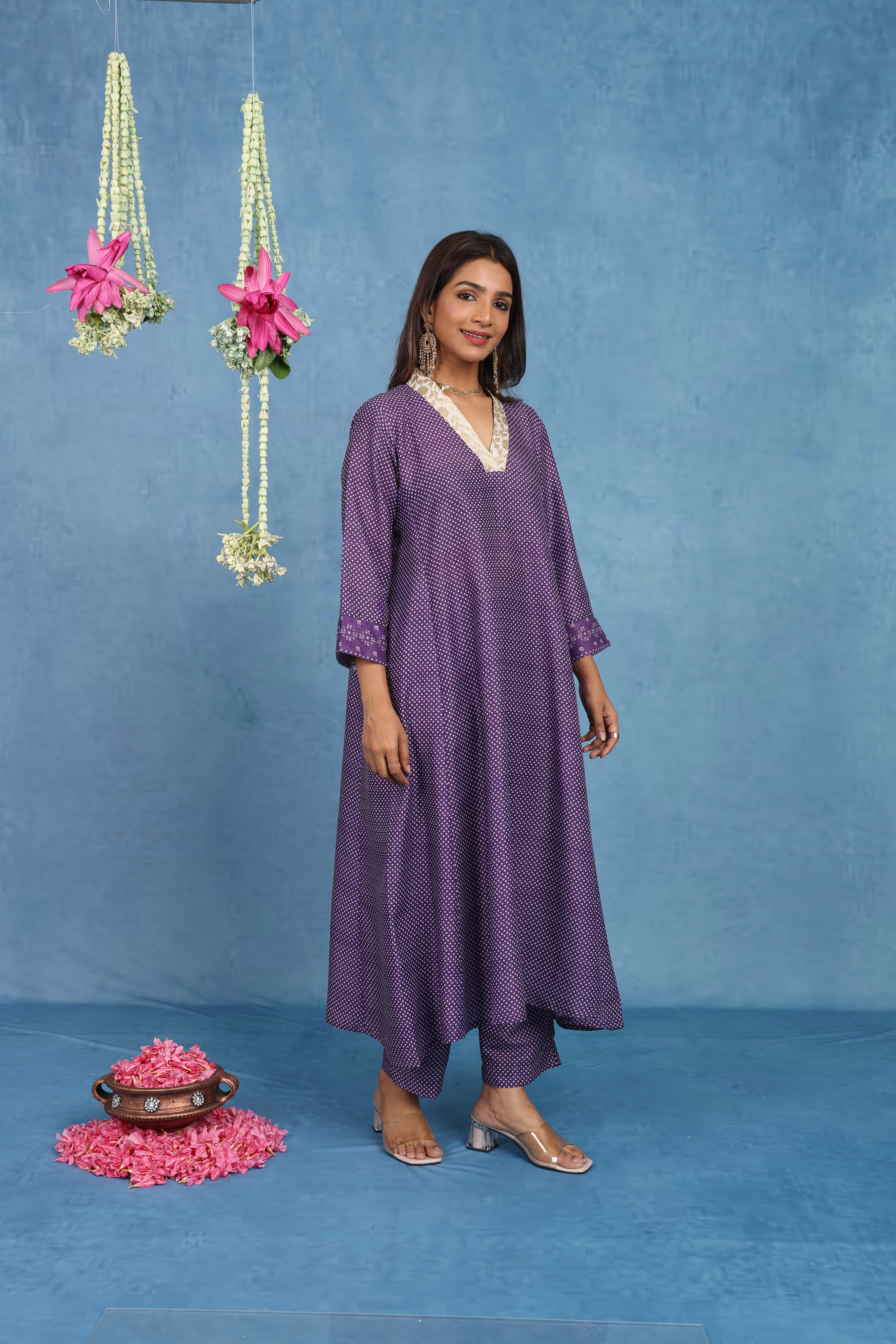 Malhaar Purple Bhandini Cotton Kurta