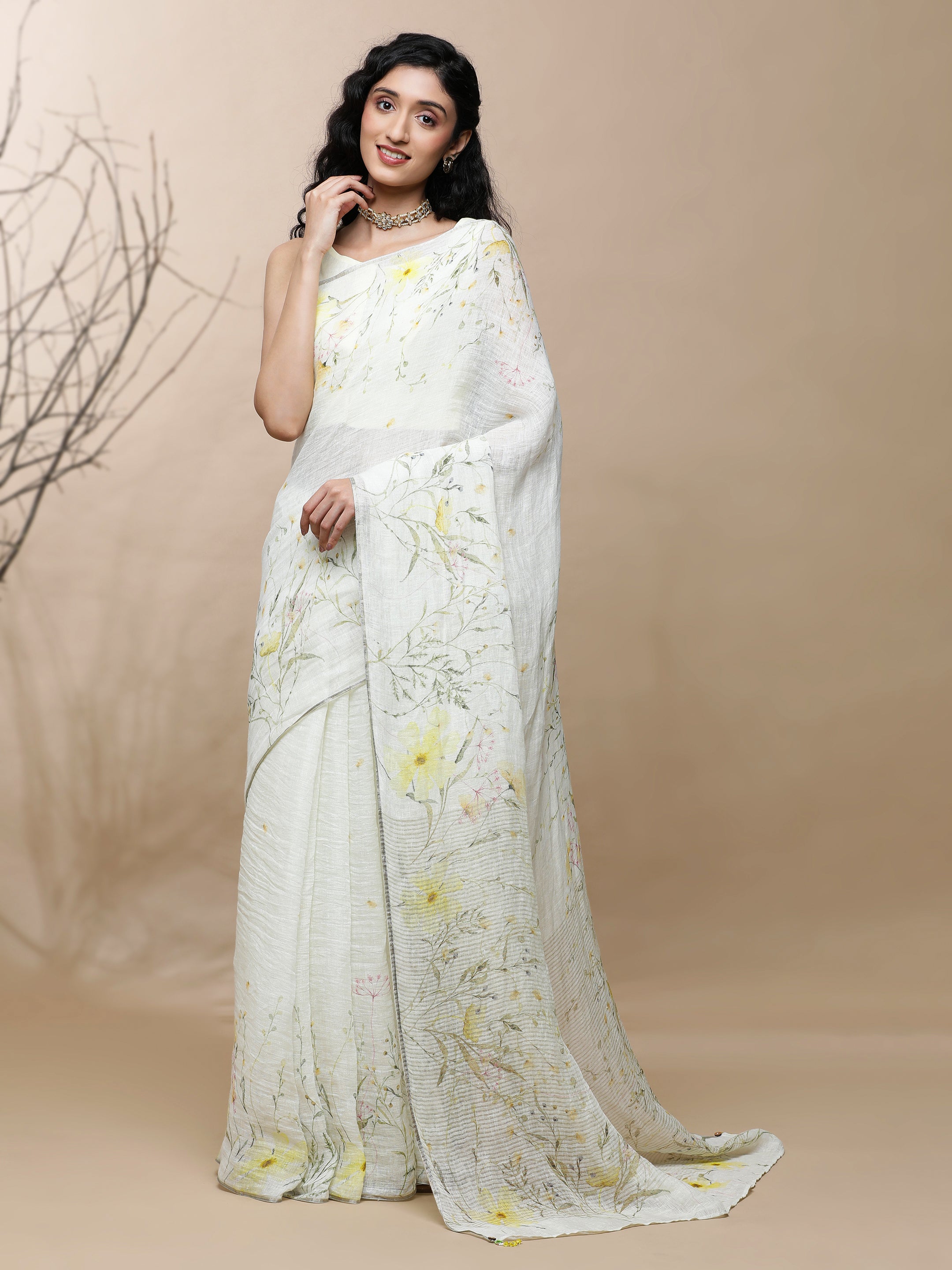 Noor - Blush Cronicle Vanilla White Linen Saree