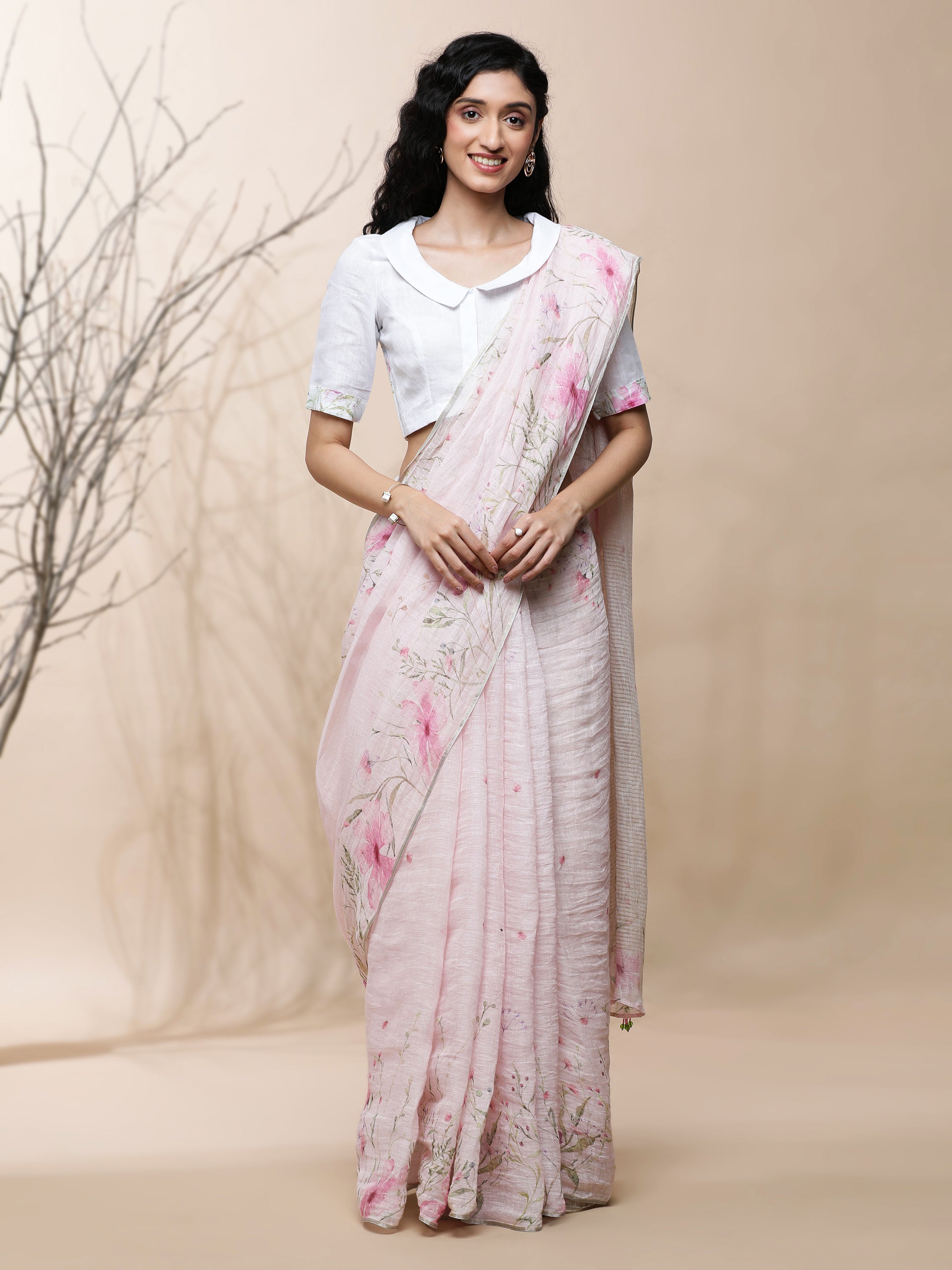 Noor - Blush Cronicle Linen Saree