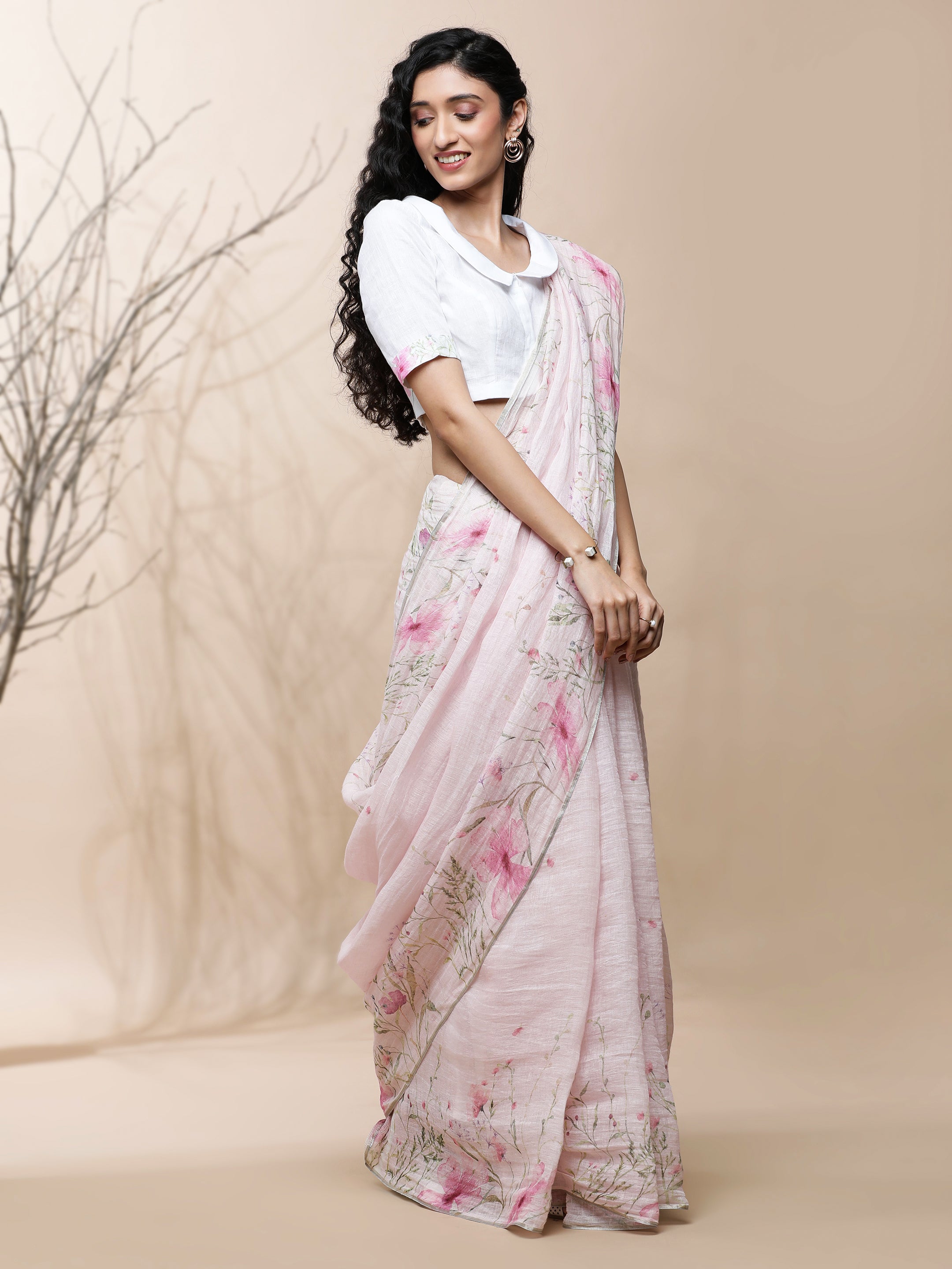 Noor - Blush Cronicle Powder Pink Linen Saree