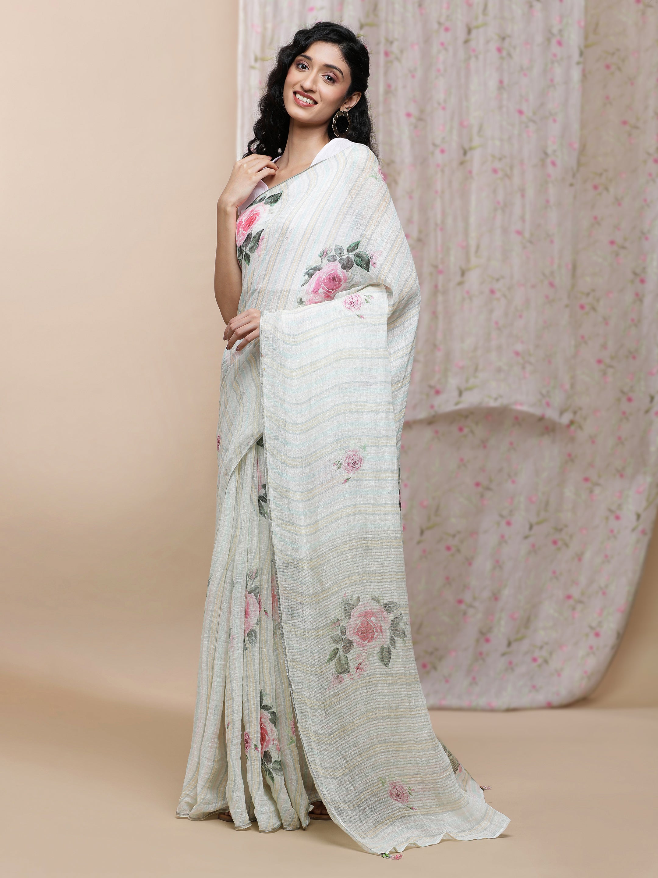 Noor - Morning Mist Linen Saree