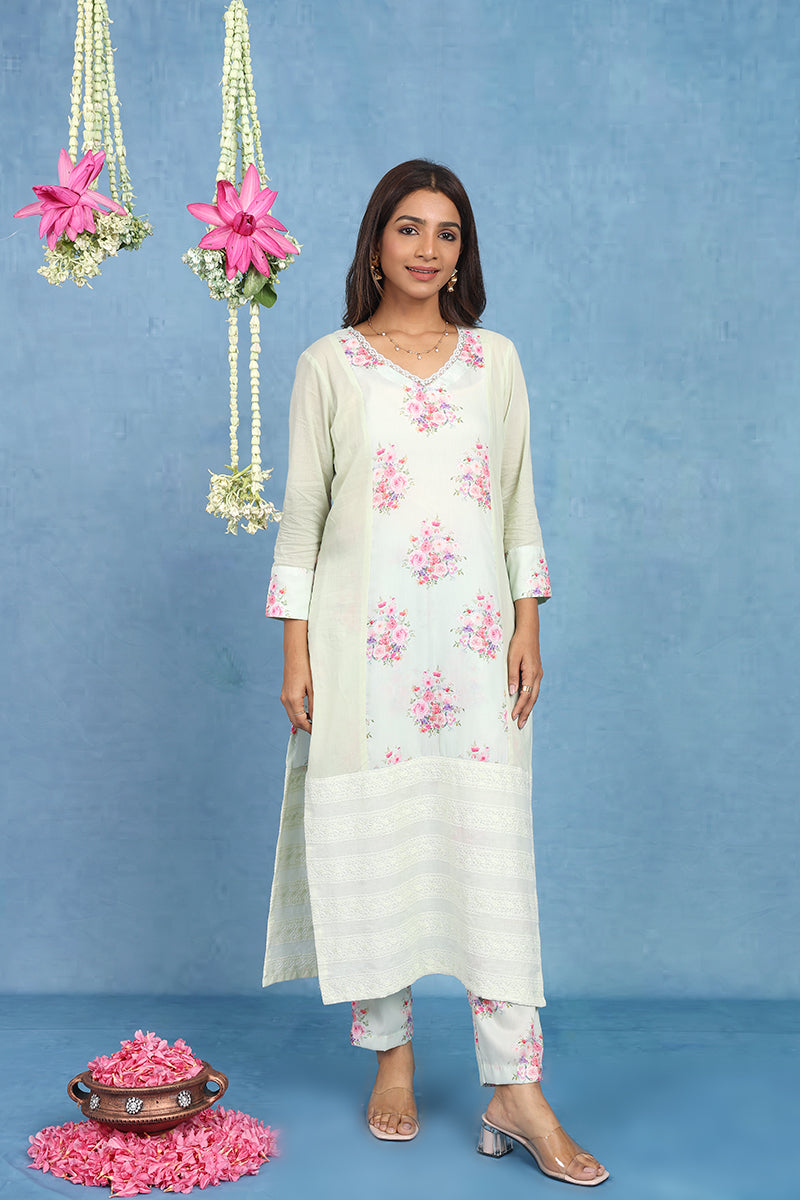 Malhaar Pista Green Cotton Kurta