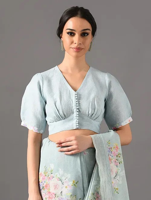 Sitara - Victorian Bloom - Moody Blue Linen Blouse