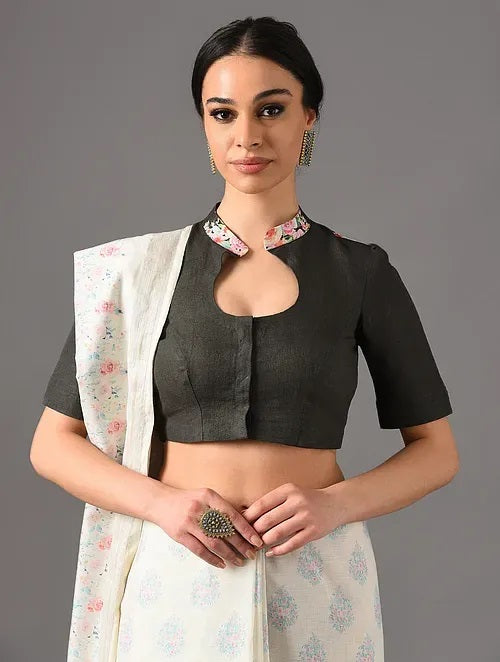 Sitara - Garden Tea Charcoal Linen Blouse