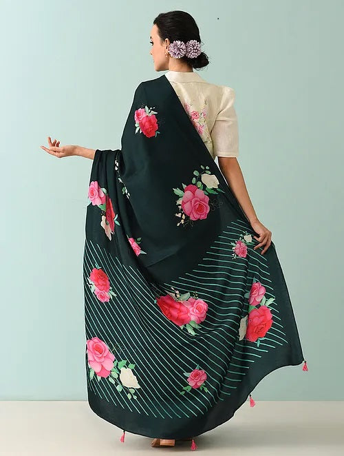 Noor - Petal Poetry Dark Leaf Modal Saree