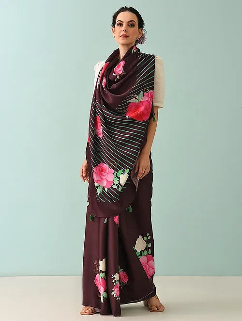 Noor - Petal Poetry Dark Wine Modal Saree
