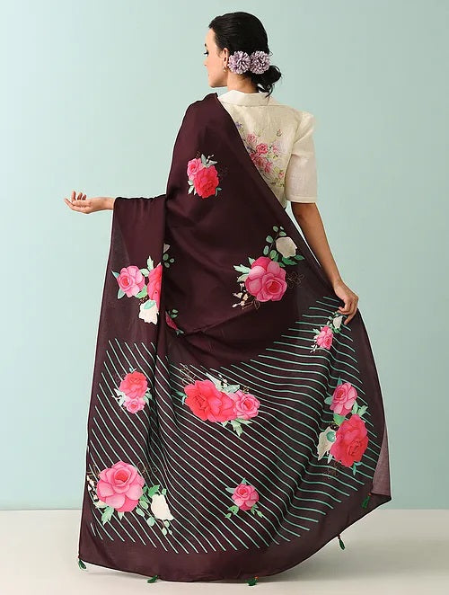 Noor - Petal Poetry Dark Wine Modal Saree