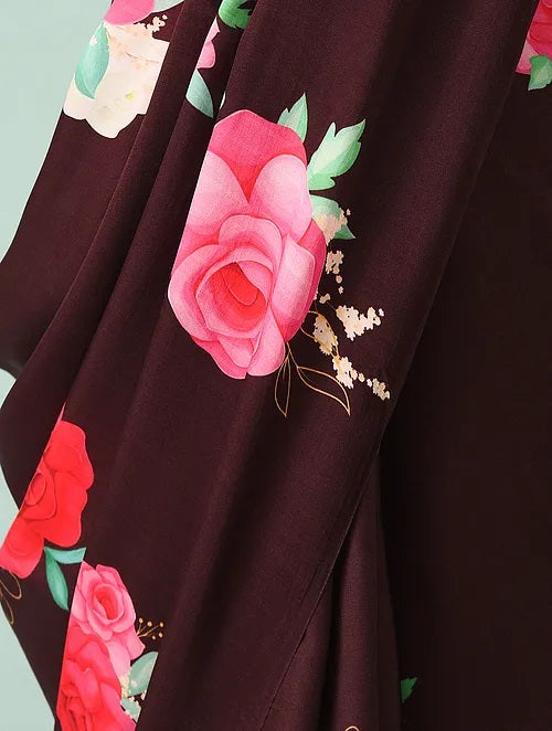 Noor - Petal Poetry Dark Wine Modal Saree