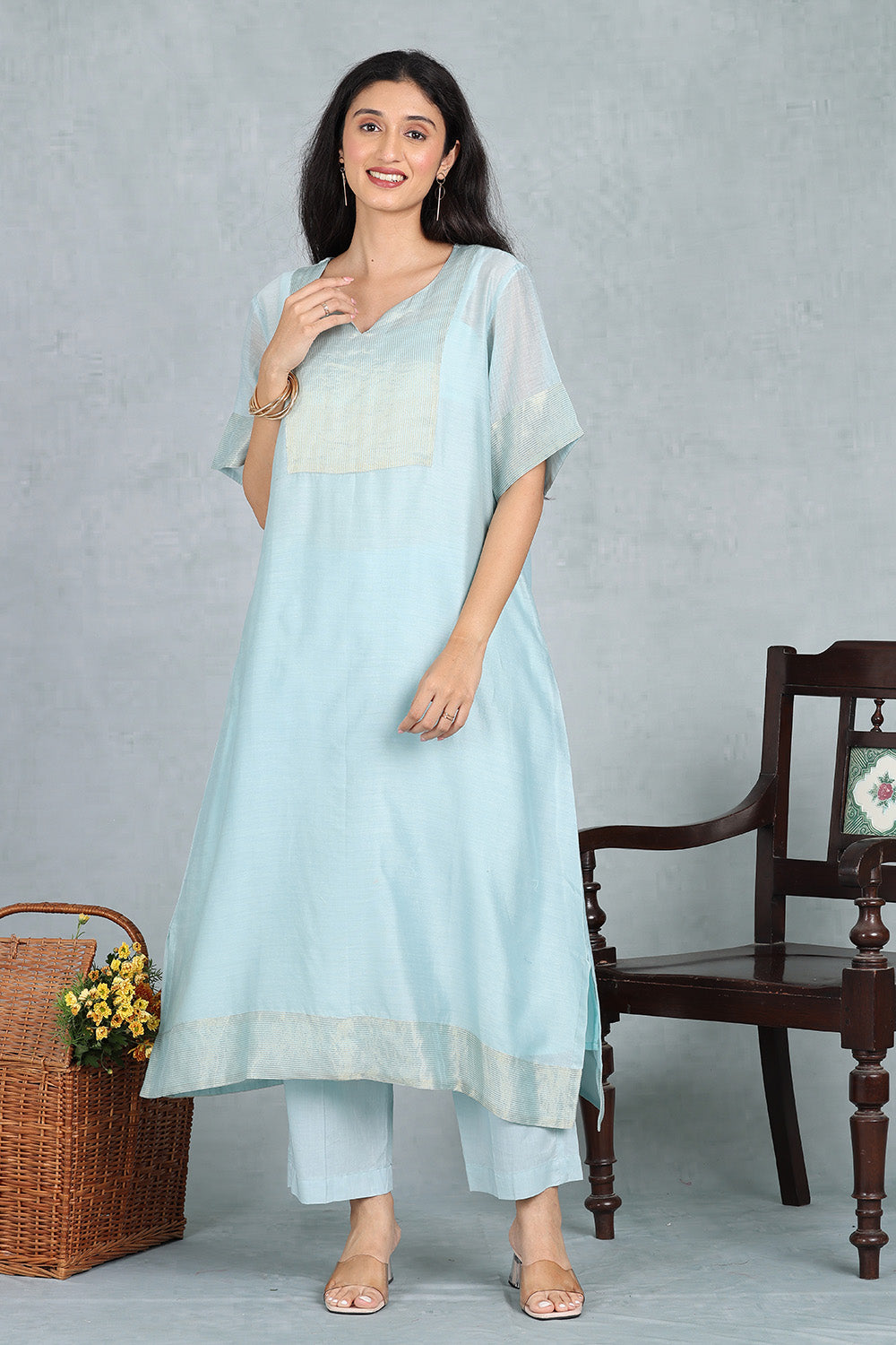 Cloud Blue Kaftan Kurta Top And Slip