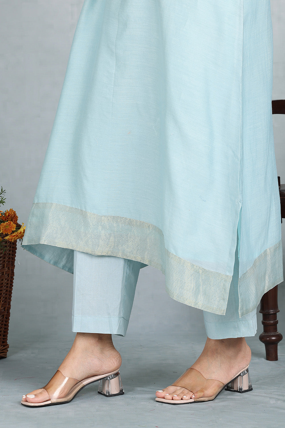 Cloud Blue Kaftan Kurta Top , Bottom And Slip