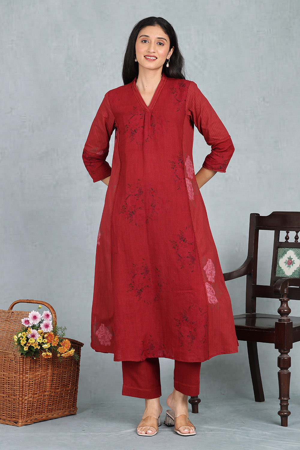 Berry Crimson Handwoven Linen Kurta Top