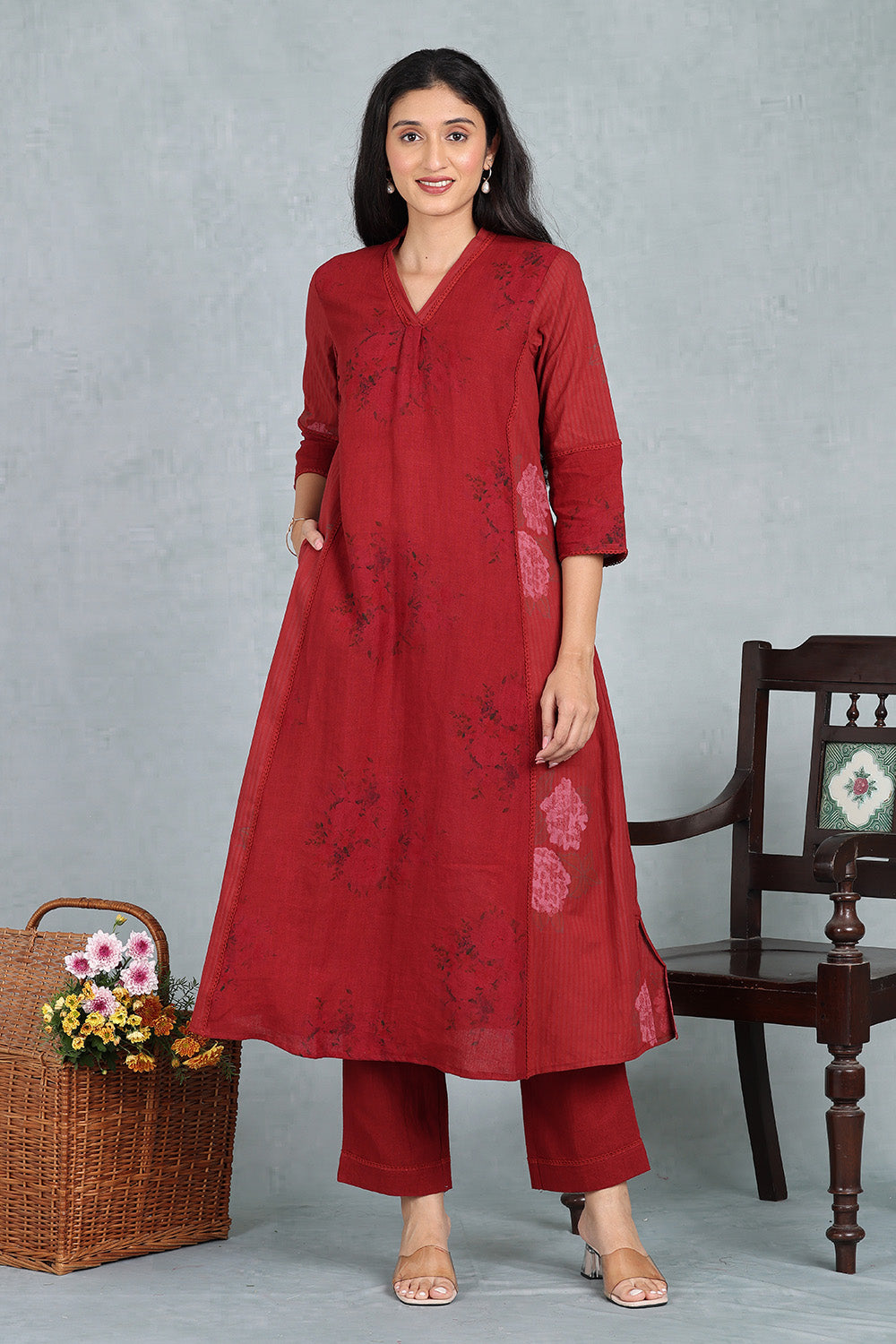 Berry Crimson Handwoven Linen Kurta Top
