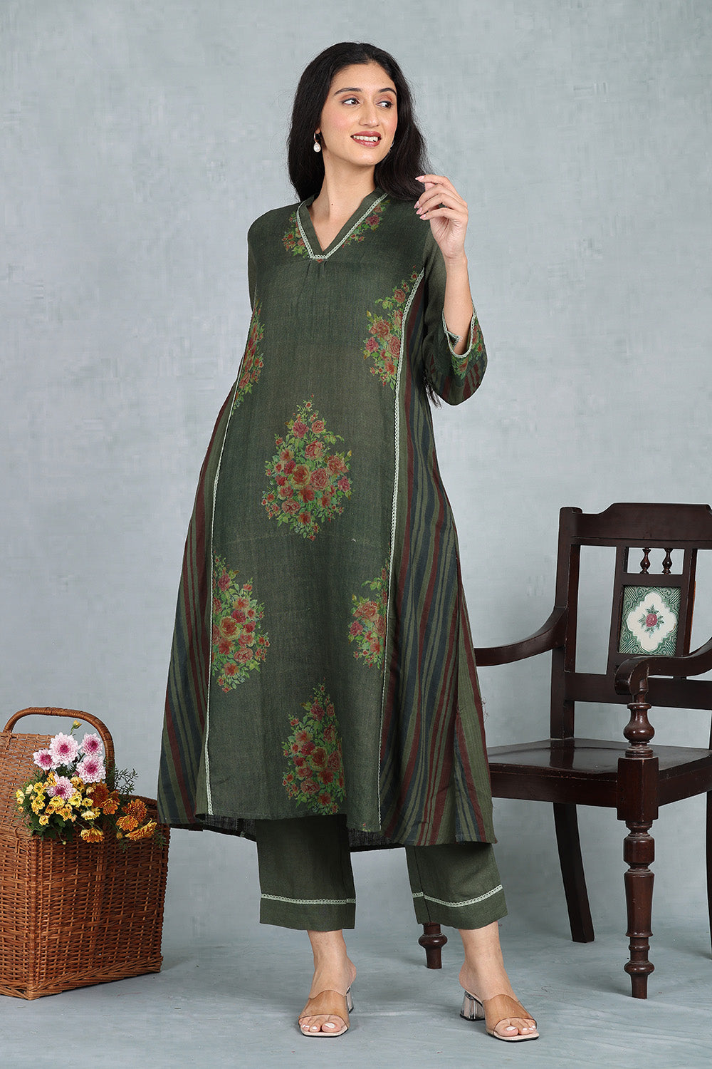 Olive Moss Handwoven Linen Kurta Top