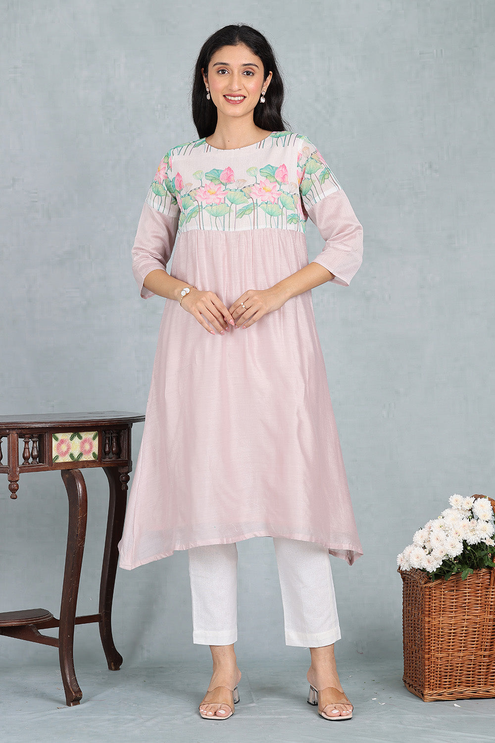 Petal Pink Delicate Handwoven Chanderi Kurta Top