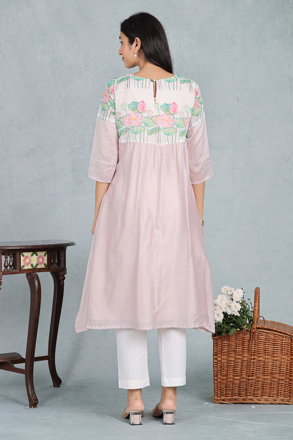 Petal Pink Delicate Handwoven Chanderi Kurta Top